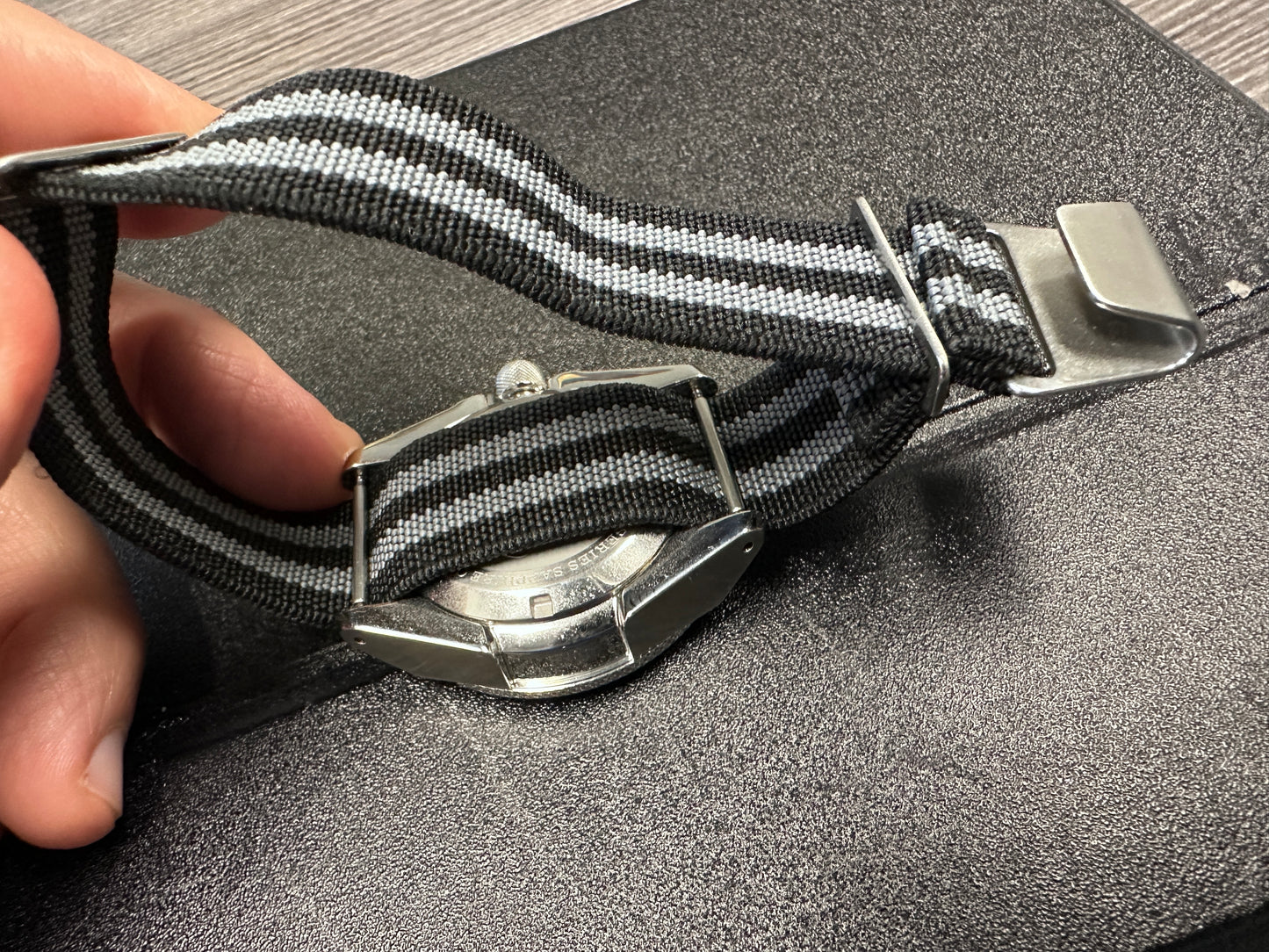 Marine Flex Elastic Watch Strap | Black w/ Gray Stripes | Premium 22mm NATO Style