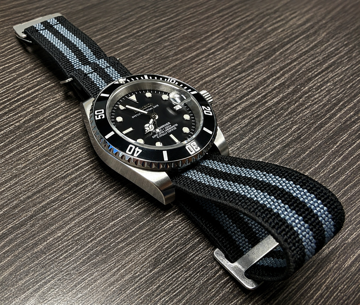 Marine Flex Elastic Watch Strap | Black w/ Gray Stripes | Premium 20mm NATO Style