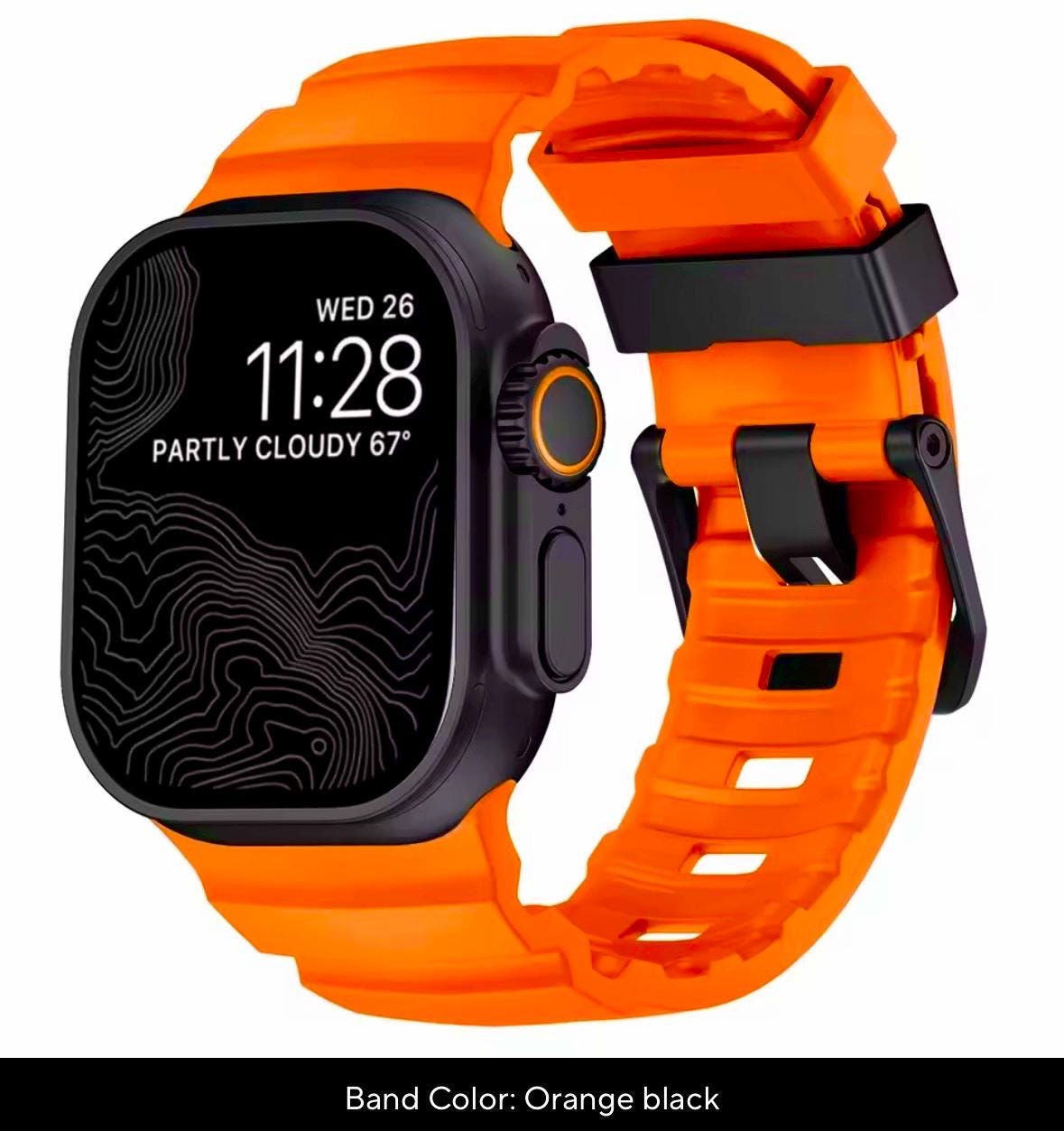 Silicone Sport Band for Apple Watch, Rugged Style, Free Watch Face