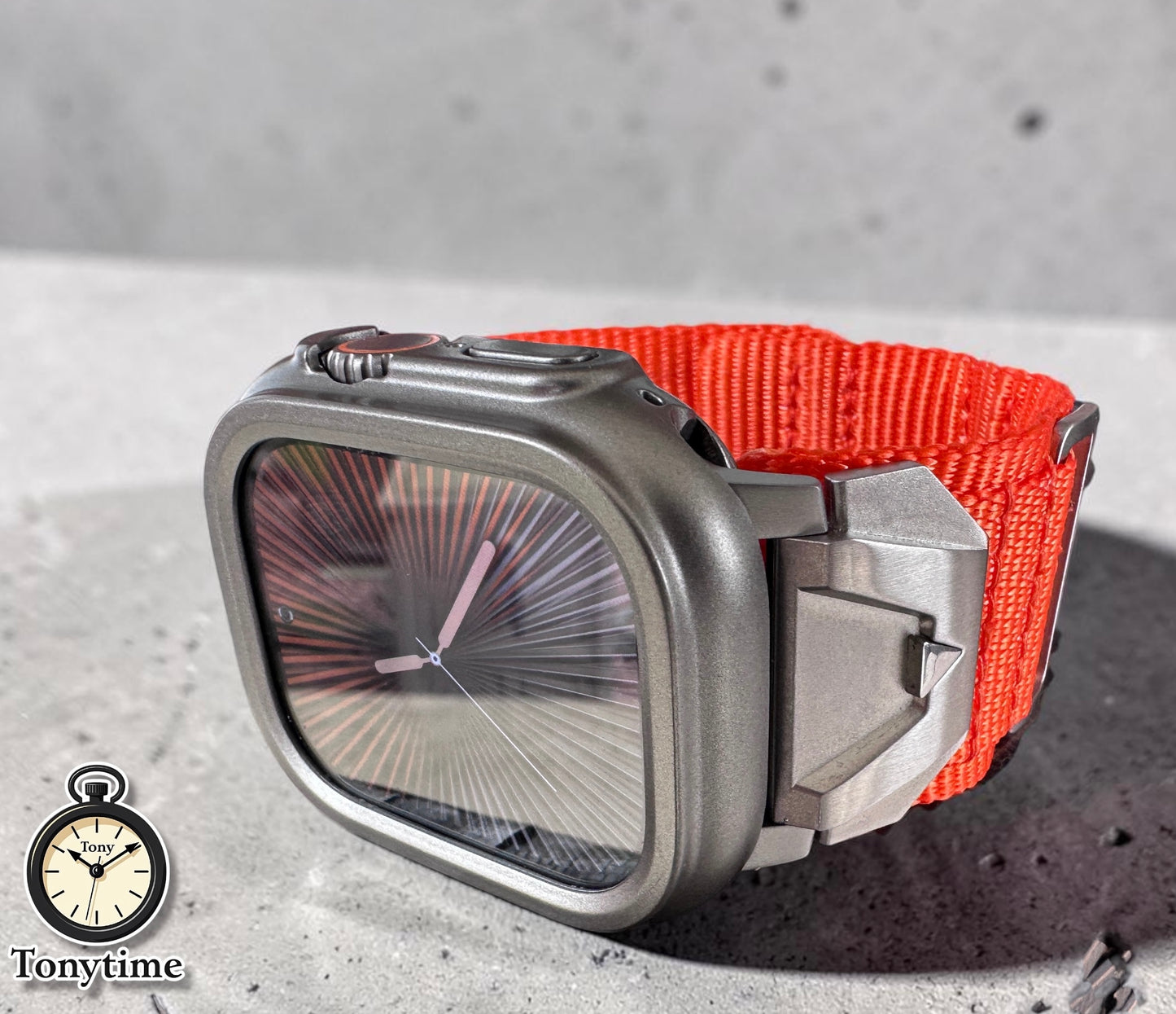 Summit Ridge Modification Kit For Apple Watch Ultra 49mm-Titanium Style Case +Rugged Orange Band