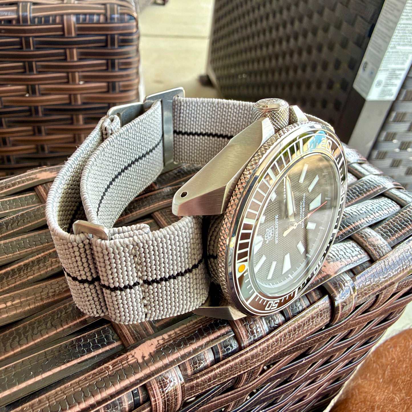 Marine Flex Elastic Watch Strap | Gray with Black Stripe | Premium 22mm NATO Style