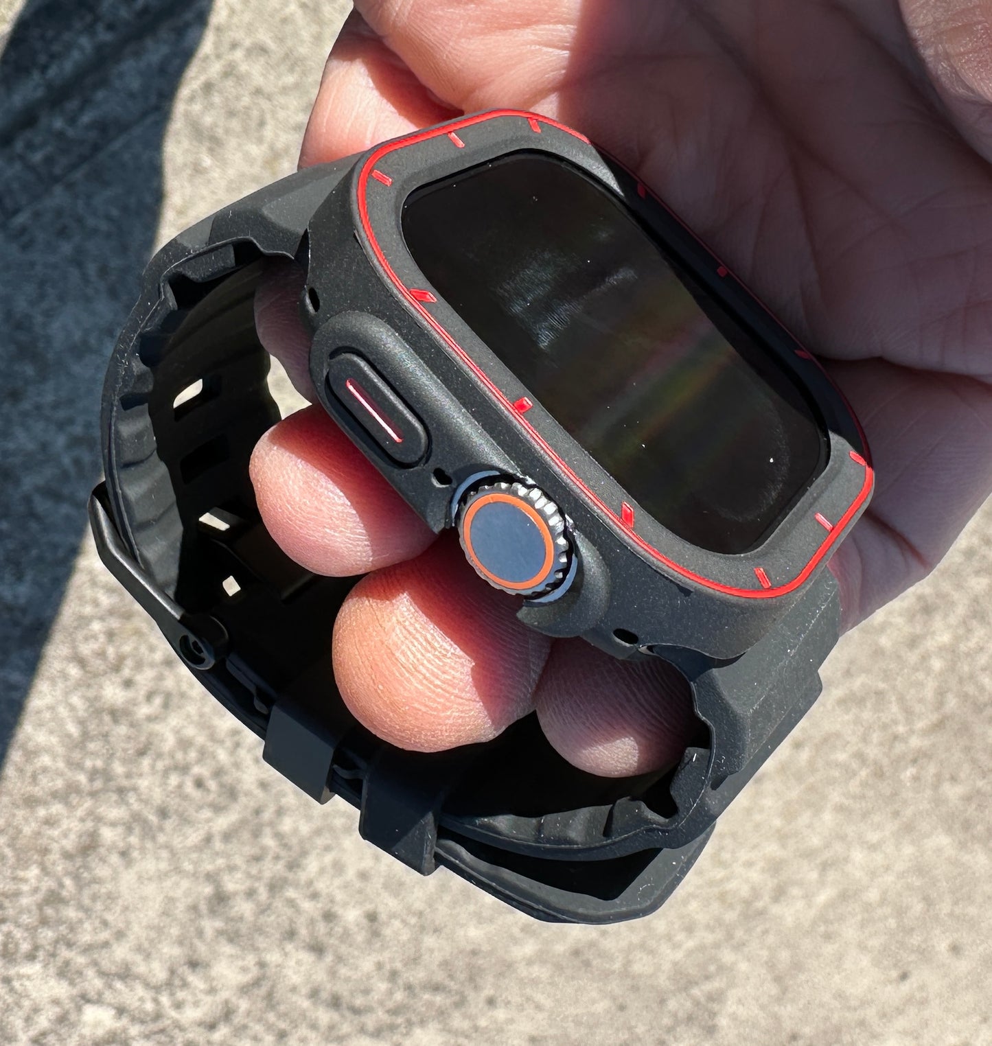 Apple Watch Ultra Modification Kit – Crimson Stealth – Rugged Silicone Band + Case – 49mm