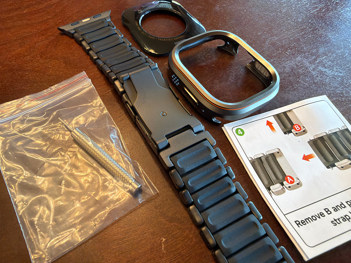 Apple Watch Ultra 49mm Modification Kit Shadowline Ember Pro Case & Metal Silicone Band