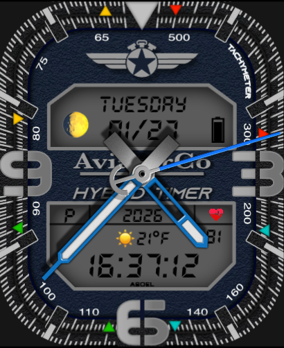 AviatorCo™ Hybrid Timer Watch Face – Aviation Digital Analog Cockpit Style Clockology
