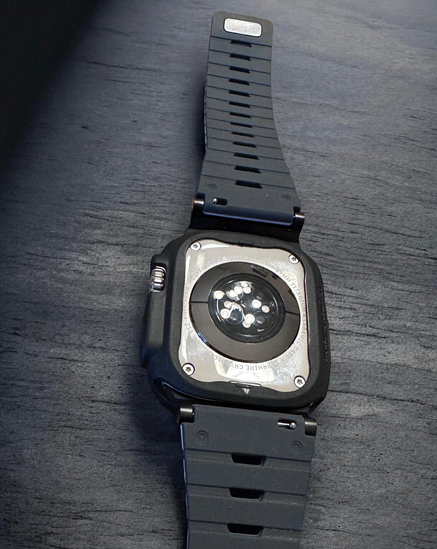Apple Watch Ultra 49mm Stealth Modification Kit – Black TPU Case + Piano Band Rugged Strap
