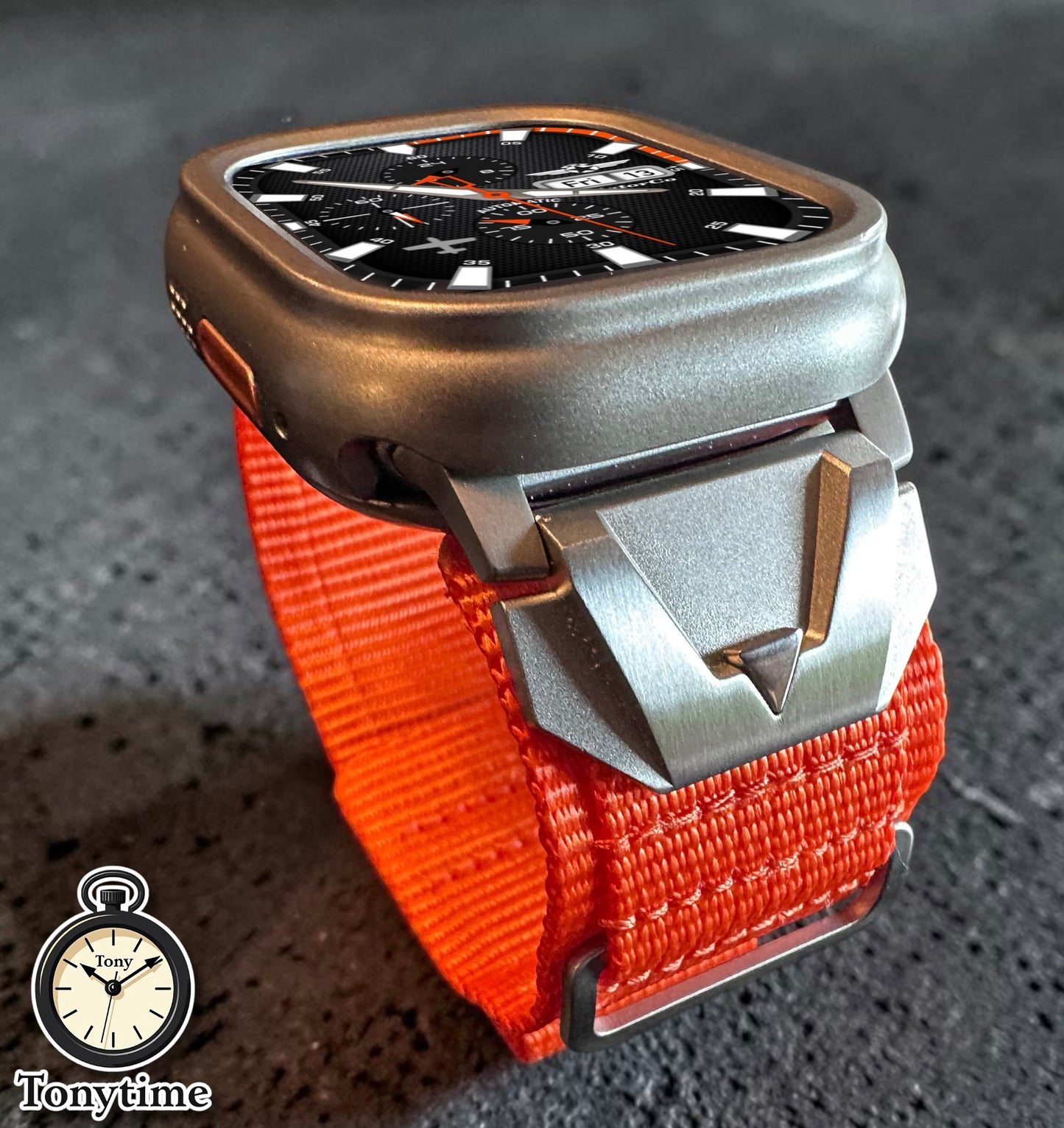 Summit Ridge Modification Kit For Apple Watch Ultra 49mm-Titanium Style Case +Rugged Orange Band