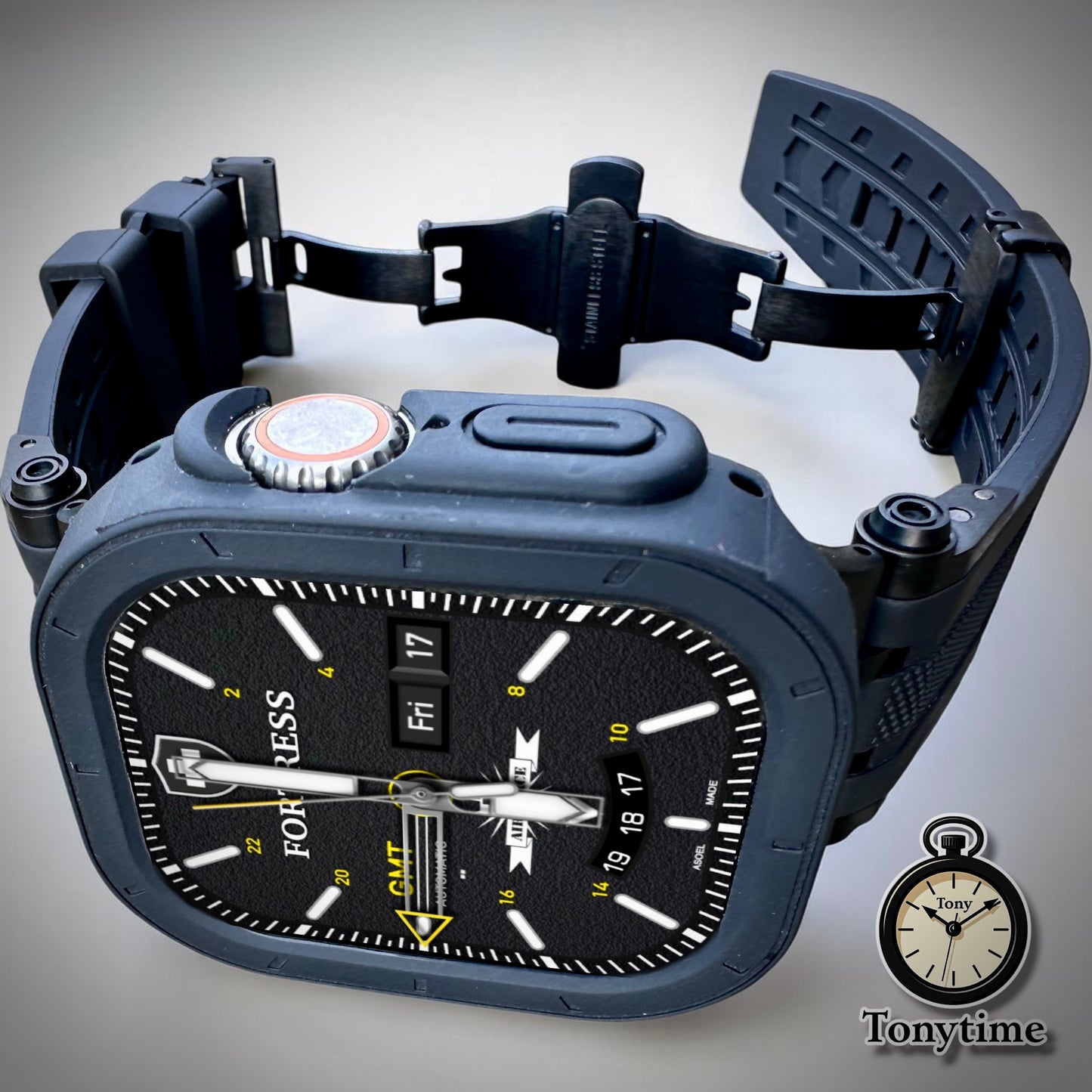 Phantom Vector Modification Kit Pro-Apple Watch Ultra 49mm TPU Case +  Black Band + Butterfly Clasp