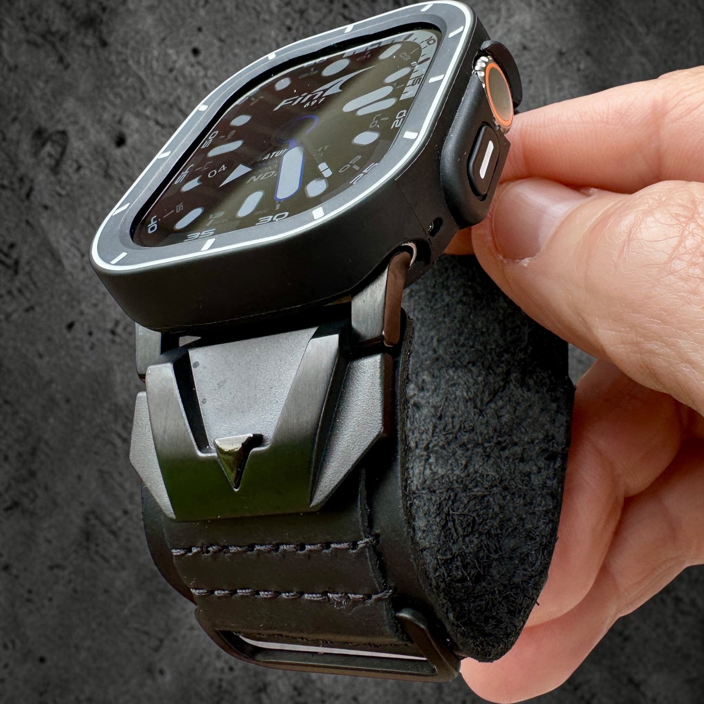 Apple Watch Ultra Phantom Forge Modification Kit - Black Leather Band + TPU CASE (49mm)