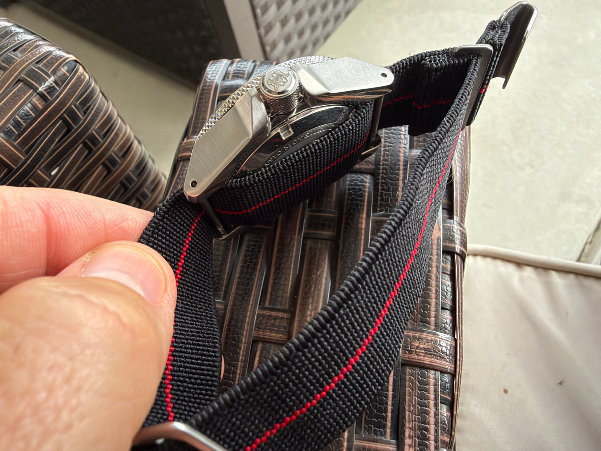Marine Flex Elastic Watch Strap | Black w/ Red Stripe | Premium 22mm NATO Style