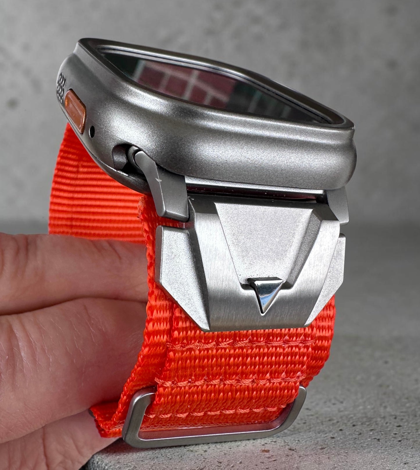 Summit Ridge Modification Kit For Apple Watch Ultra 49mm-Titanium Style Case +Rugged Orange Band