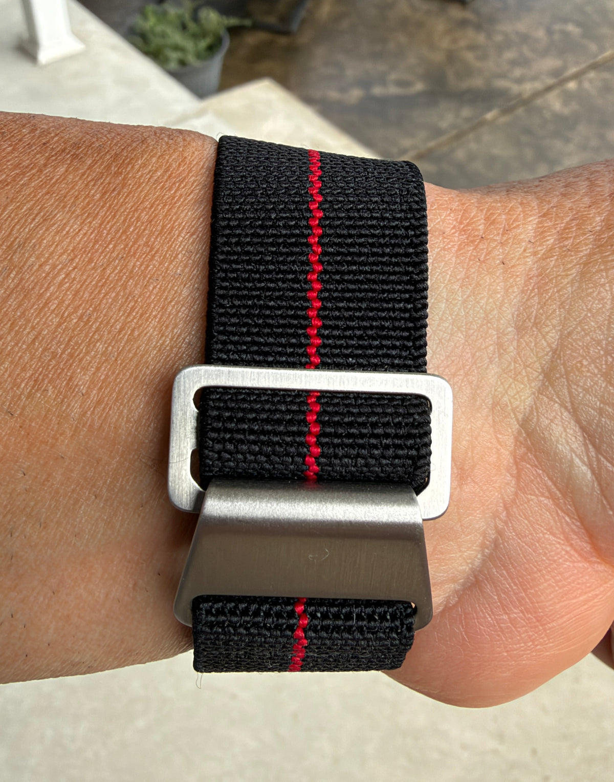 Marine Flex Elastic Watch Strap | Black w/ Red Stripe | Premium 22mm NATO Style