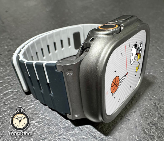 AeroFlex Gunmetal Piano Modification Kit Apple Watch Ultra 49mm Custom Blue Sport Band + Hard Case with Screen Protector