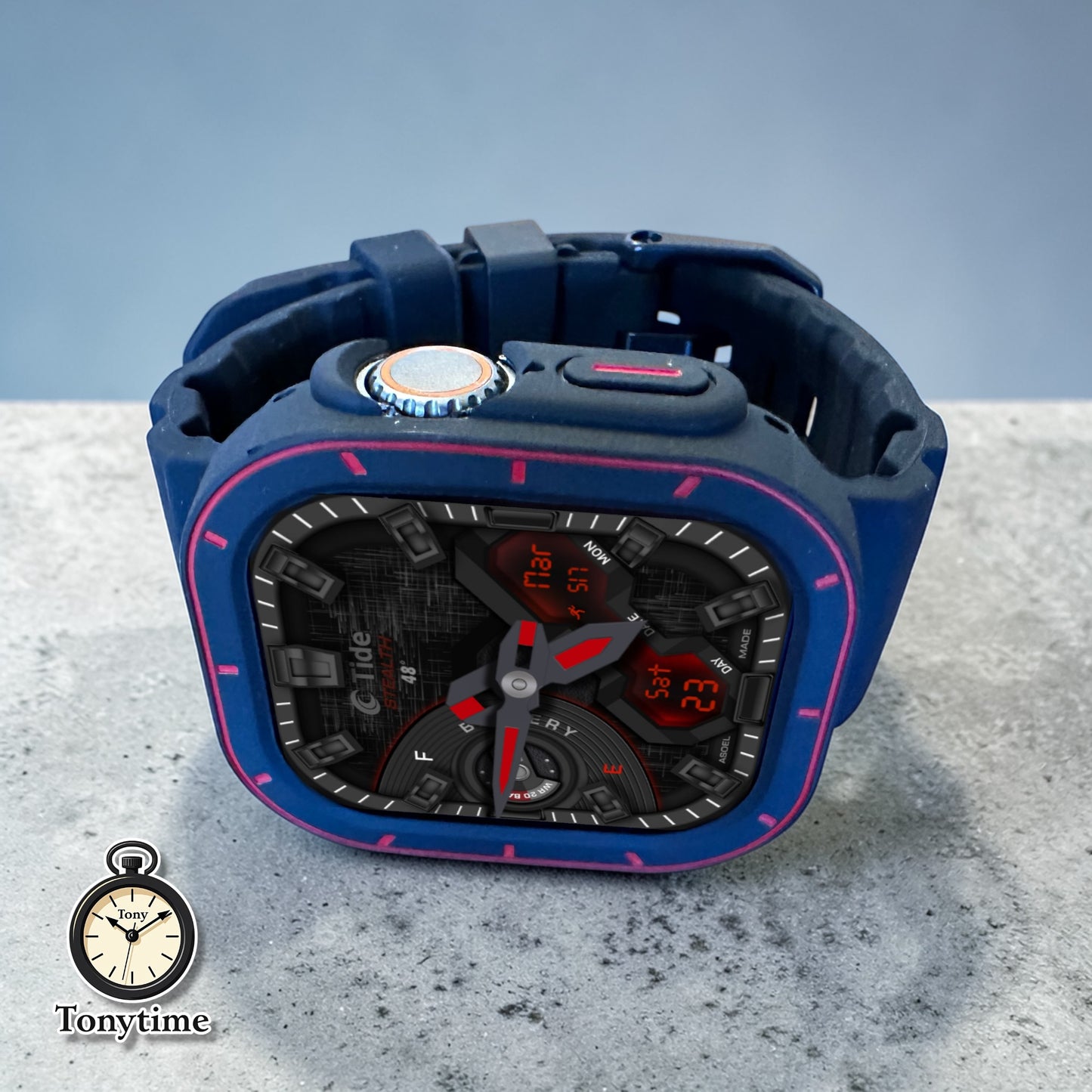 Apple Watch Ultra Modification Kit – Crimson Stealth – Rugged Silicone Band + Case – 49mm