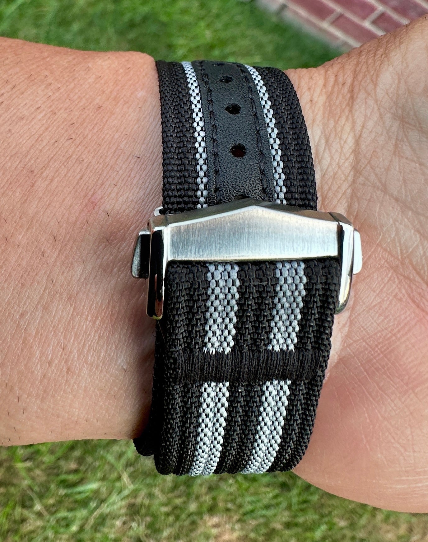 20mm Premium Black Gray Nylon Traditional Watch Strap With Stainless Steel Deployment NATO