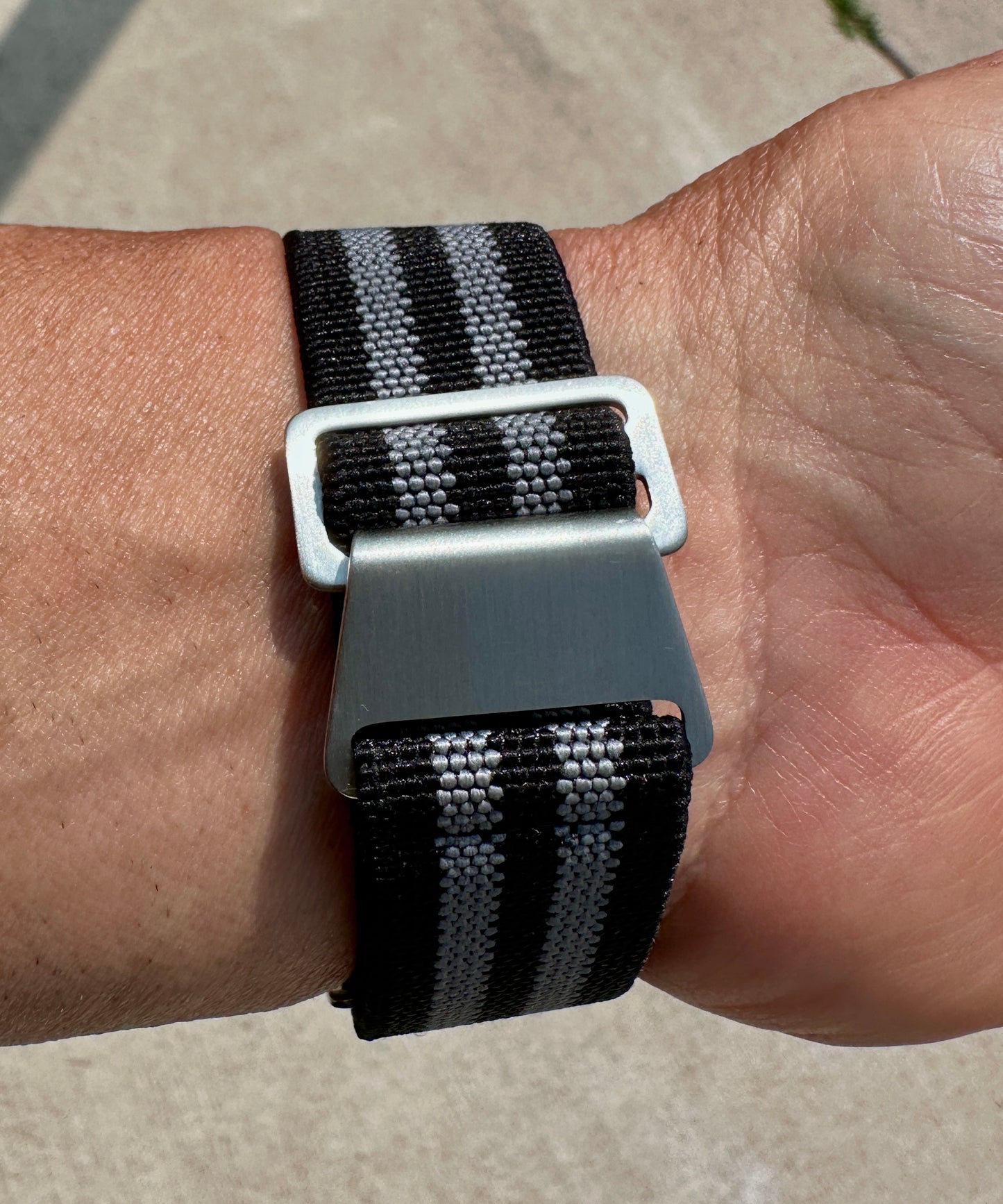 Marine Flex Elastic Watch Strap | Black w/ Gray Stripes | Premium 22mm NATO Style