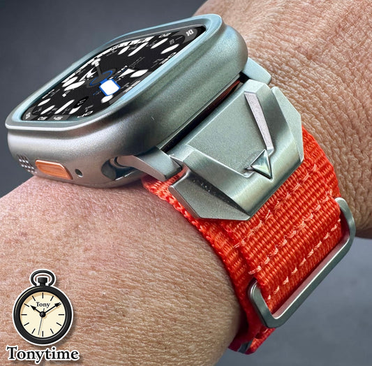Summit Ridge Modification Kit For Apple Watch Ultra 49mm-Titanium Style Case +Rugged Orange Band