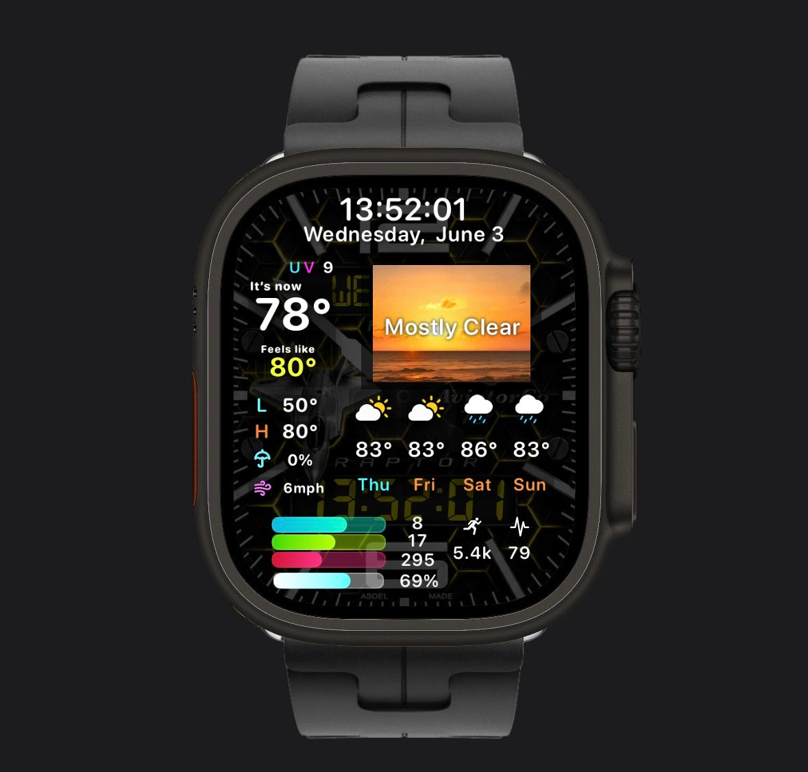 AviatorCo Raptor Ultra | Fighter Jet Apple Watch Face for Clockology 3 colorways