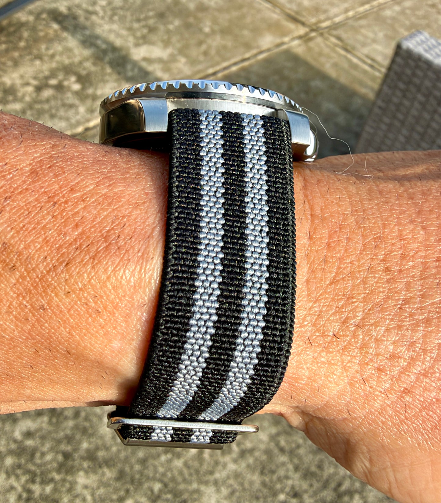 Marine Flex Elastic Watch Strap | Black w/ Gray Stripes | Premium 20mm NATO Style