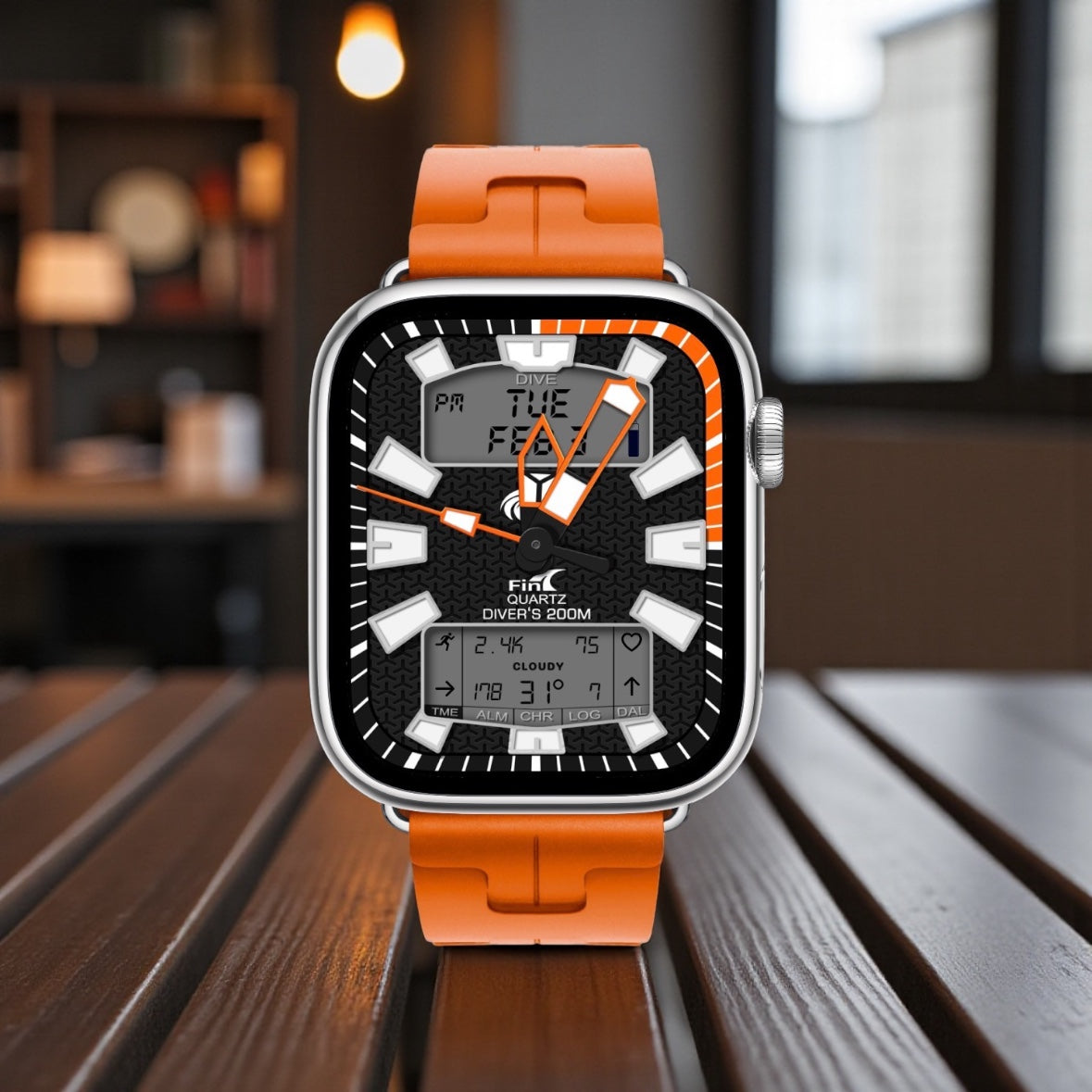 Fin Orange Ops Diver – Tactical Hybrid Watch Face for Apple Watch and Clockology