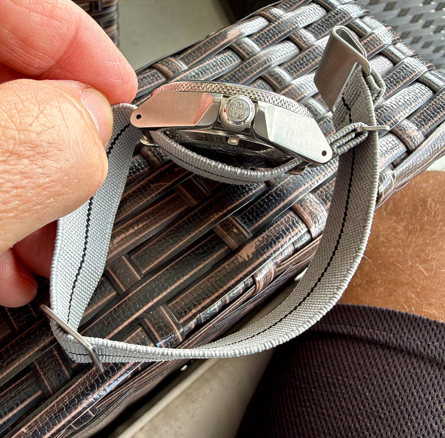 Marine Flex Elastic Watch Strap | Gray with Black Stripe | Premium 22mm NATO Style