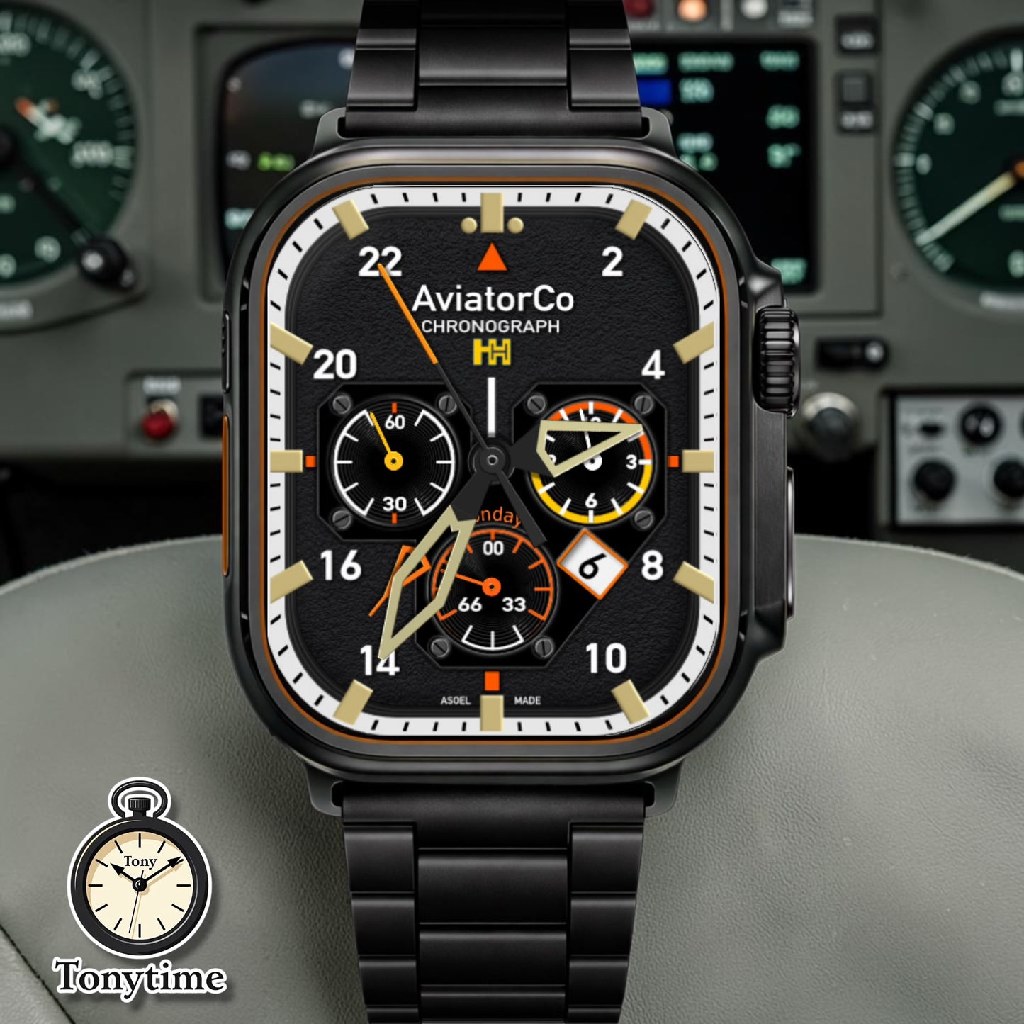 AviatorCo Ironhawk Chronograph – Aviation Clockology Watch Face for Apple Watch (Ultra + Series)
