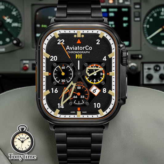 AviatorCo Ironhawk Chronograph – Aviation Clockology Watch Face for Apple Watch (Ultra + Series)