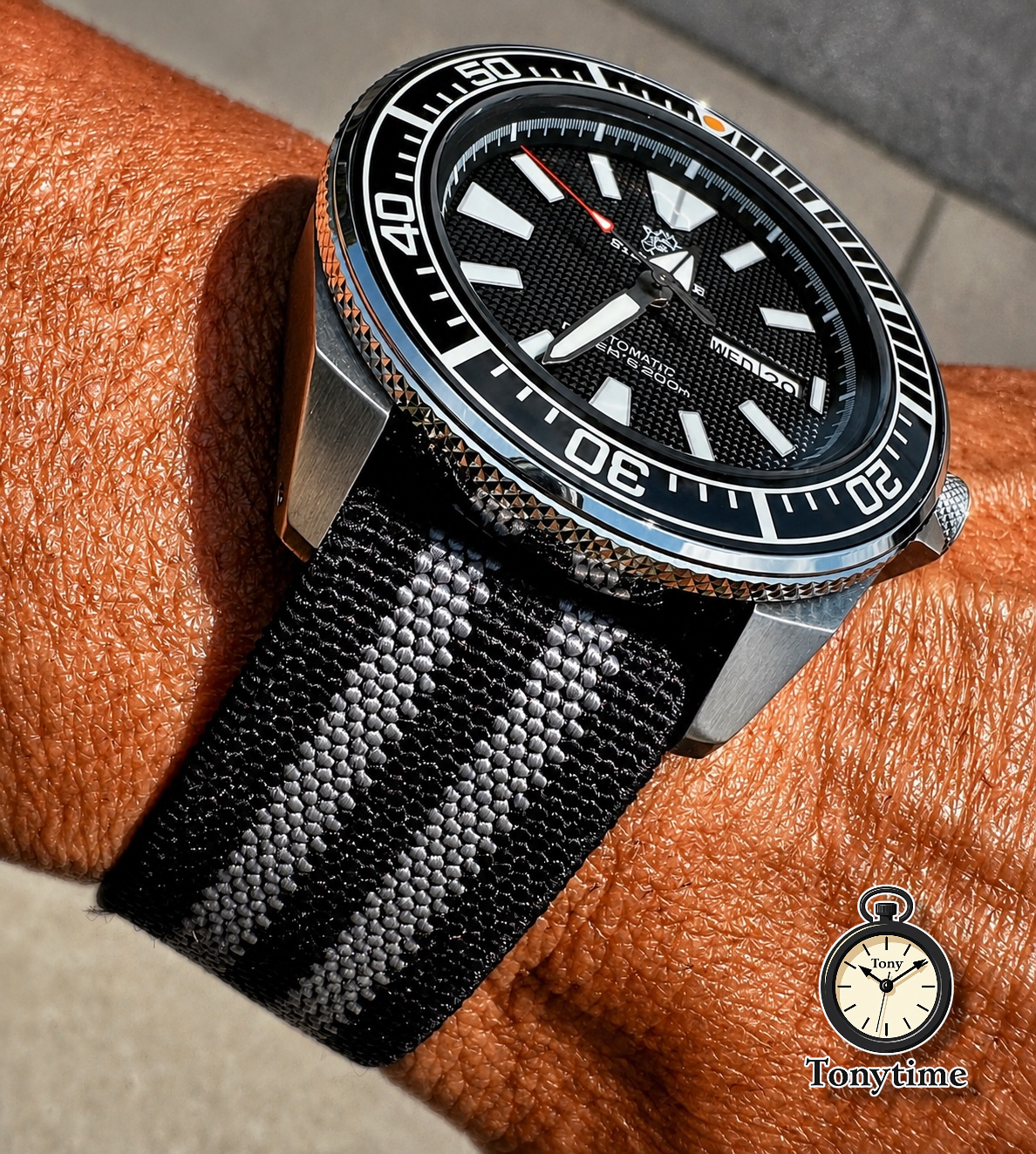 Marine Flex Elastic Watch Strap | Black w/ Gray Stripes | Premium 22mm NATO Style