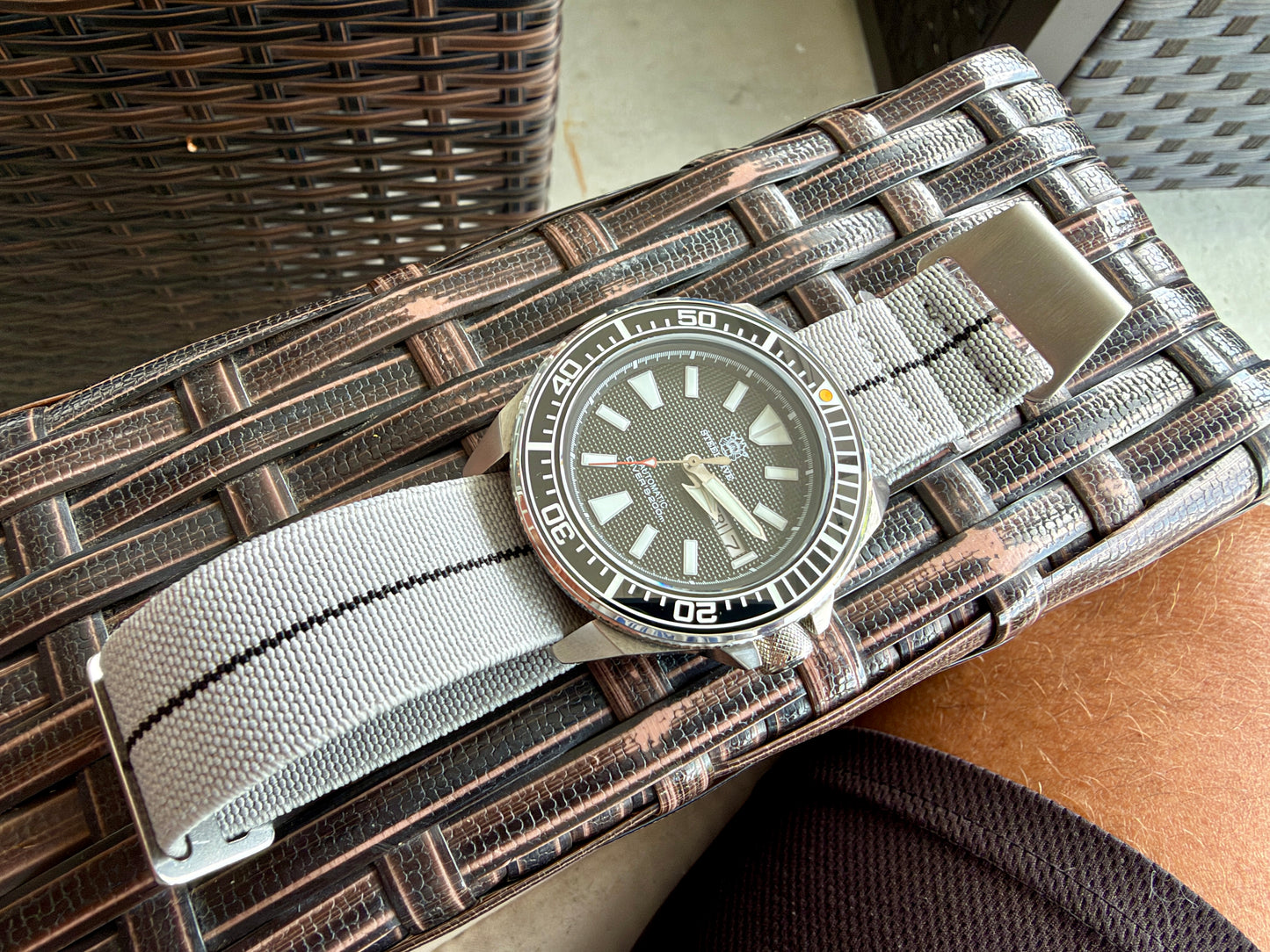 Marine Flex Elastic Watch Strap | Gray with Black Stripe | Premium 22mm NATO Style