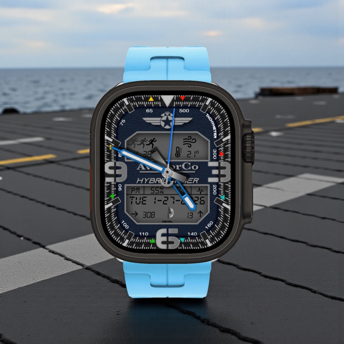 AviatorCo™ Hybrid Timer Watch Face – Aviation Digital Analog Cockpit Style Clockology