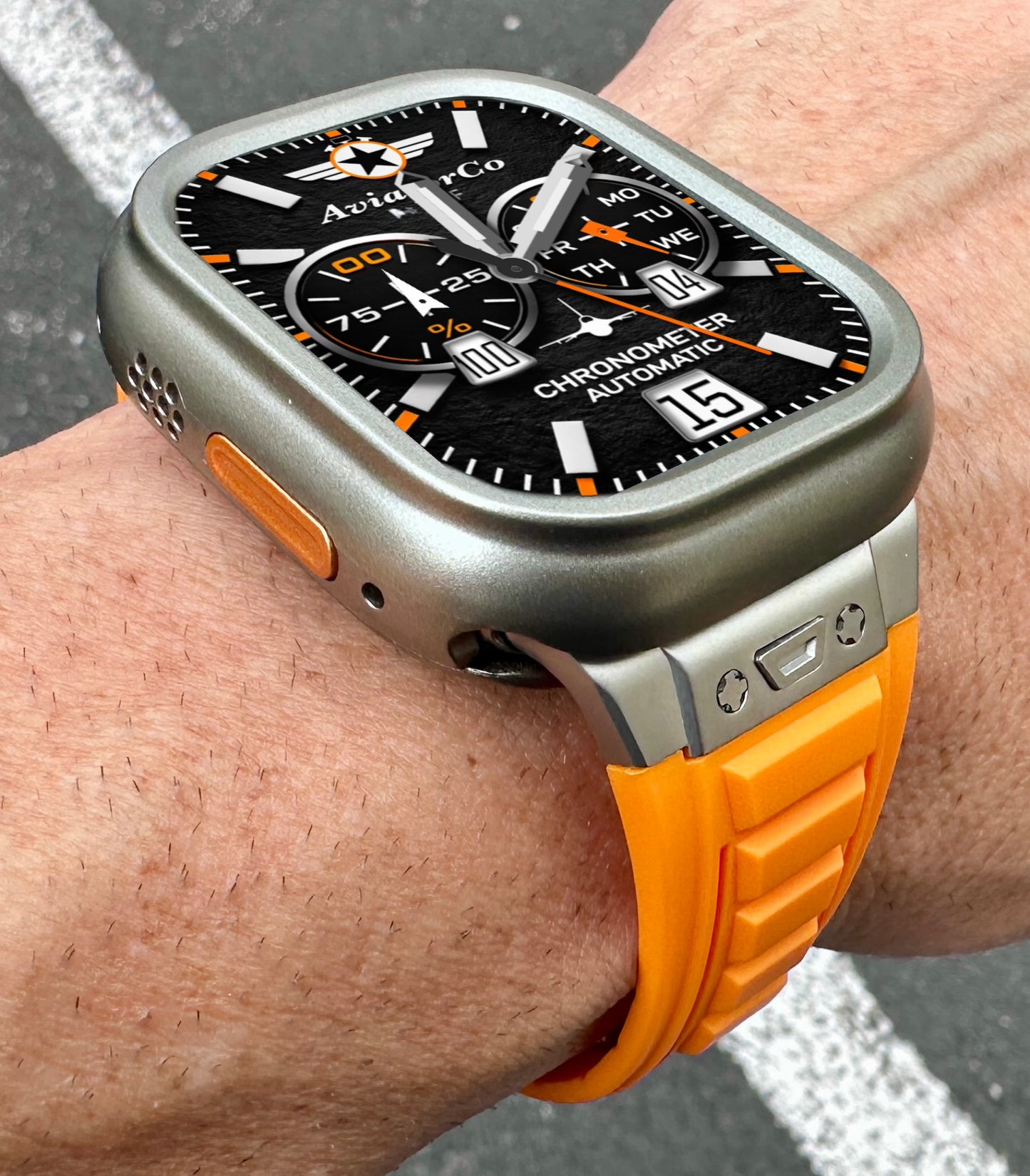 Titan Vector Modification Kit Pro Edition Apple Watch Ultra 49mm Case + Orange Band +B.Fly Clasp