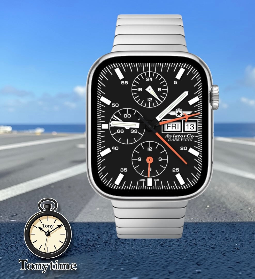 AviatorCo Dark Wing Chronograph – Apple Watch Ultra & Series | Aviation Clockology Watch Face