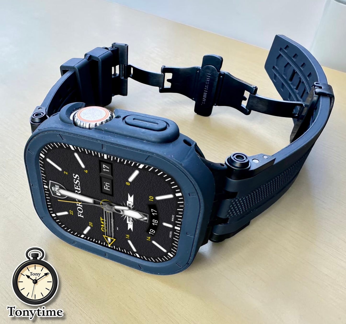 Phantom Vector Modification Kit Pro-Apple Watch Ultra 49mm TPU Case +  Black Band + Butterfly Clasp