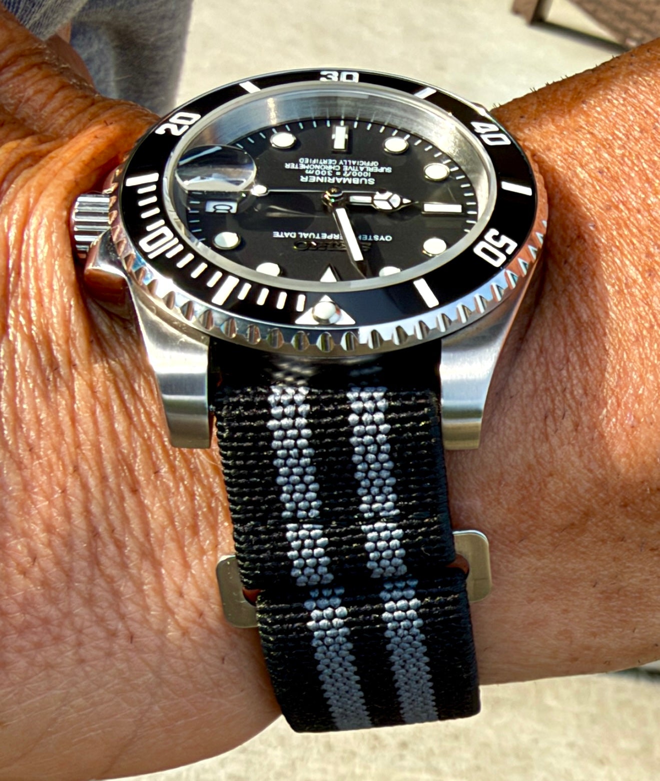 Marine Flex Elastic Watch Strap | Black w/ Gray Stripes | Premium 20mm NATO Style