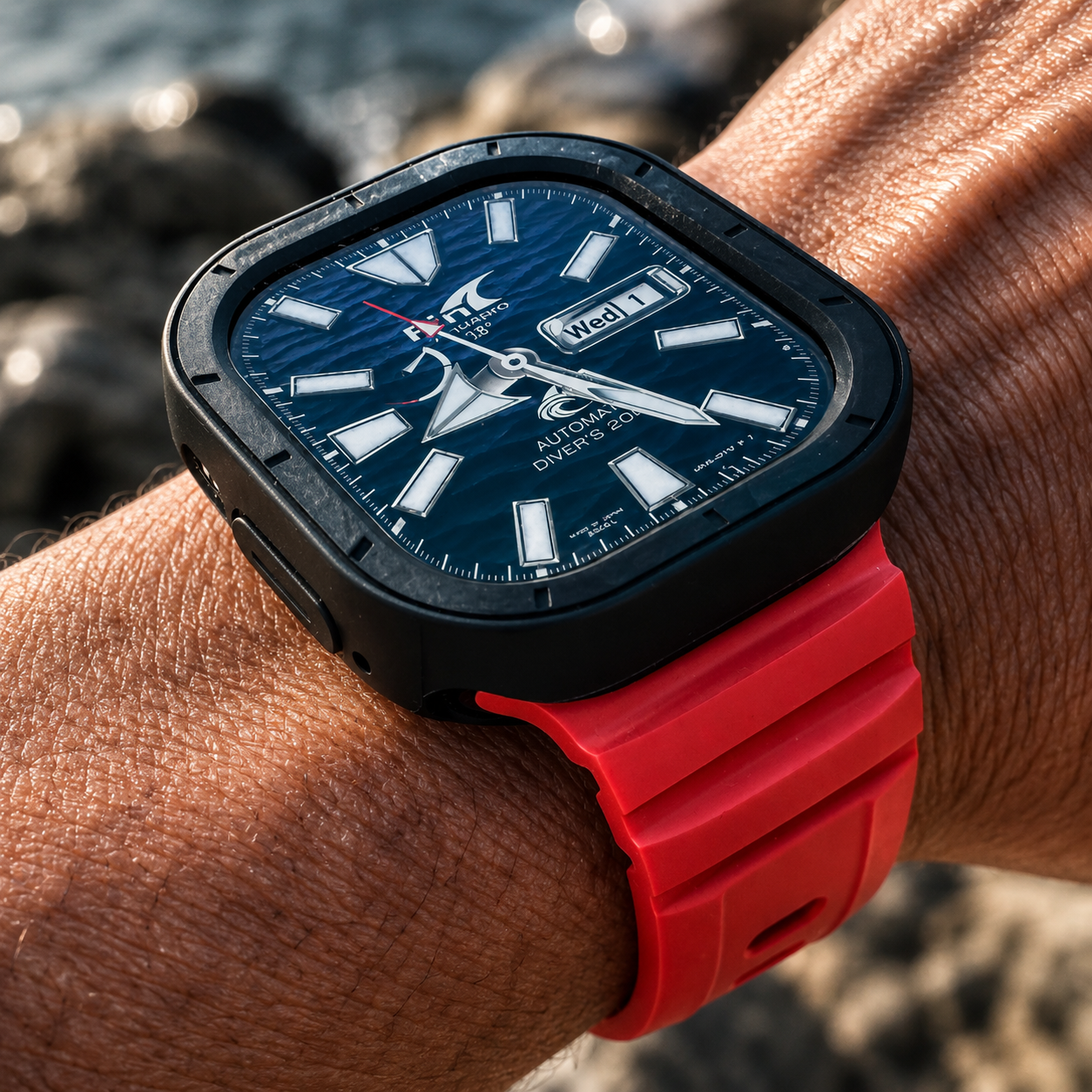 Apple Watch Ultra 49mm Redline Recon Dual-Case Mod Kit | Premium Red Band + 2 TPU Cases
