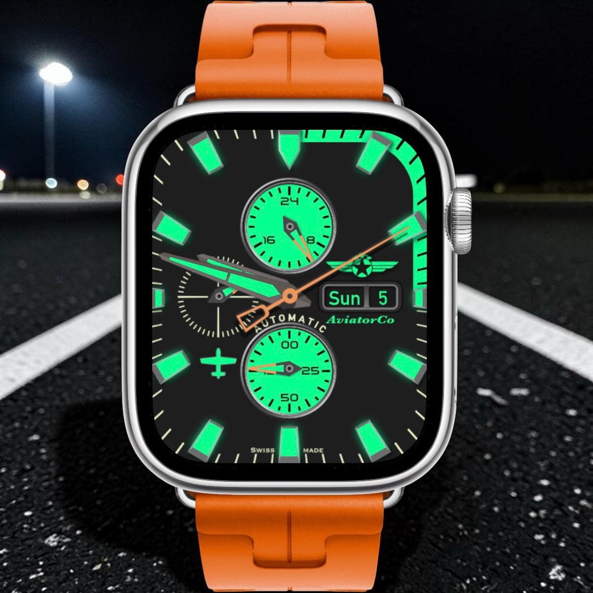 AviatorCo NightWing Automatic – Interactive Lume Edition (Apple Watch Clockology Face)