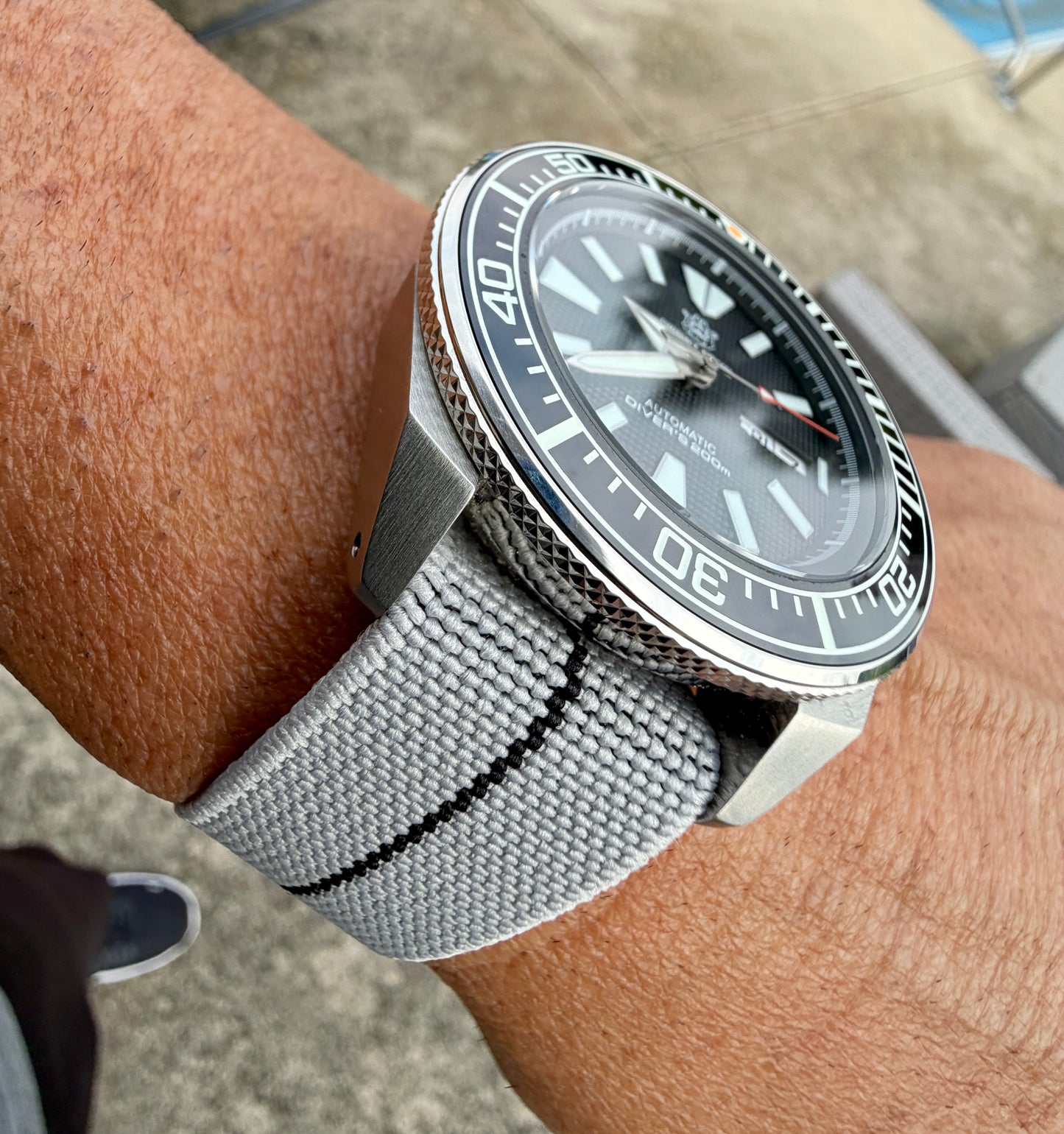 Marine Flex Elastic Watch Strap | Gray with Black Stripe | Premium 22mm NATO Style