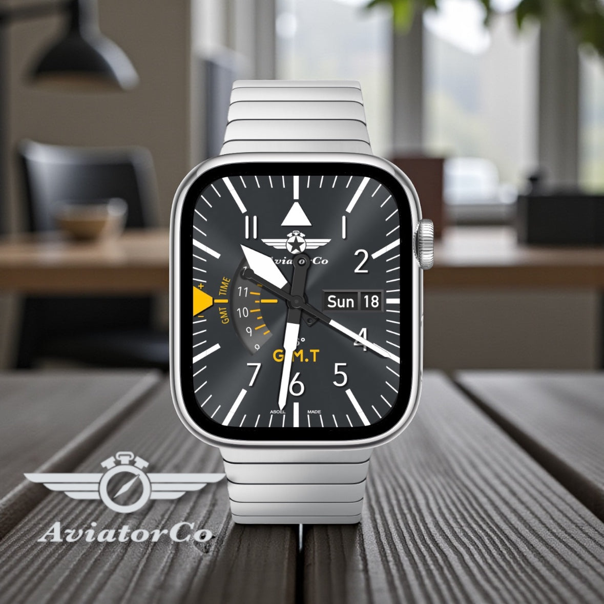 AviatorCo GMT Traveler – Silver Edition for the Apple Watch and Clockology