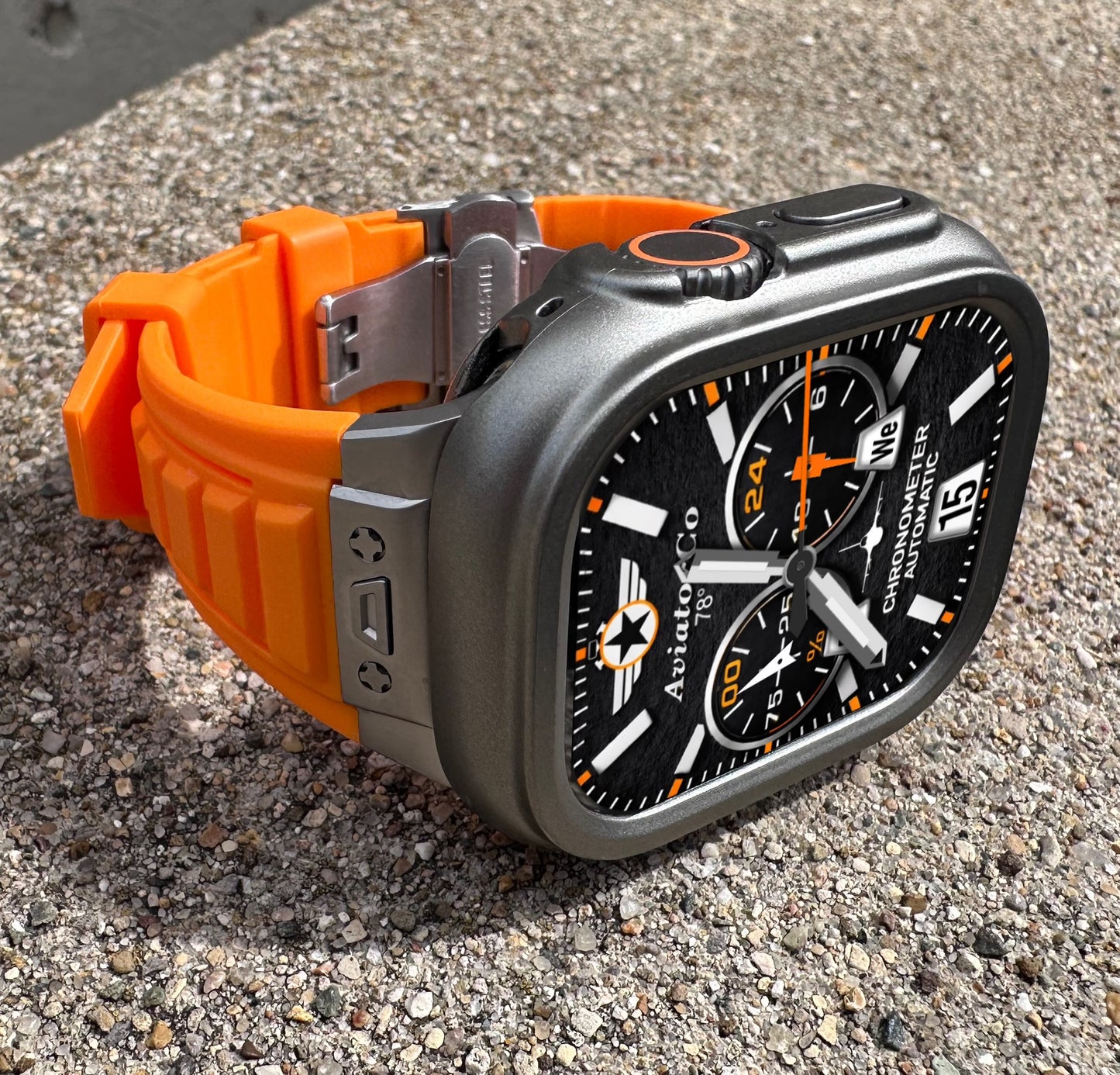 Titan Vector Modification Kit Pro Edition Apple Watch Ultra 49mm Case + Orange Band +B.Fly Clasp