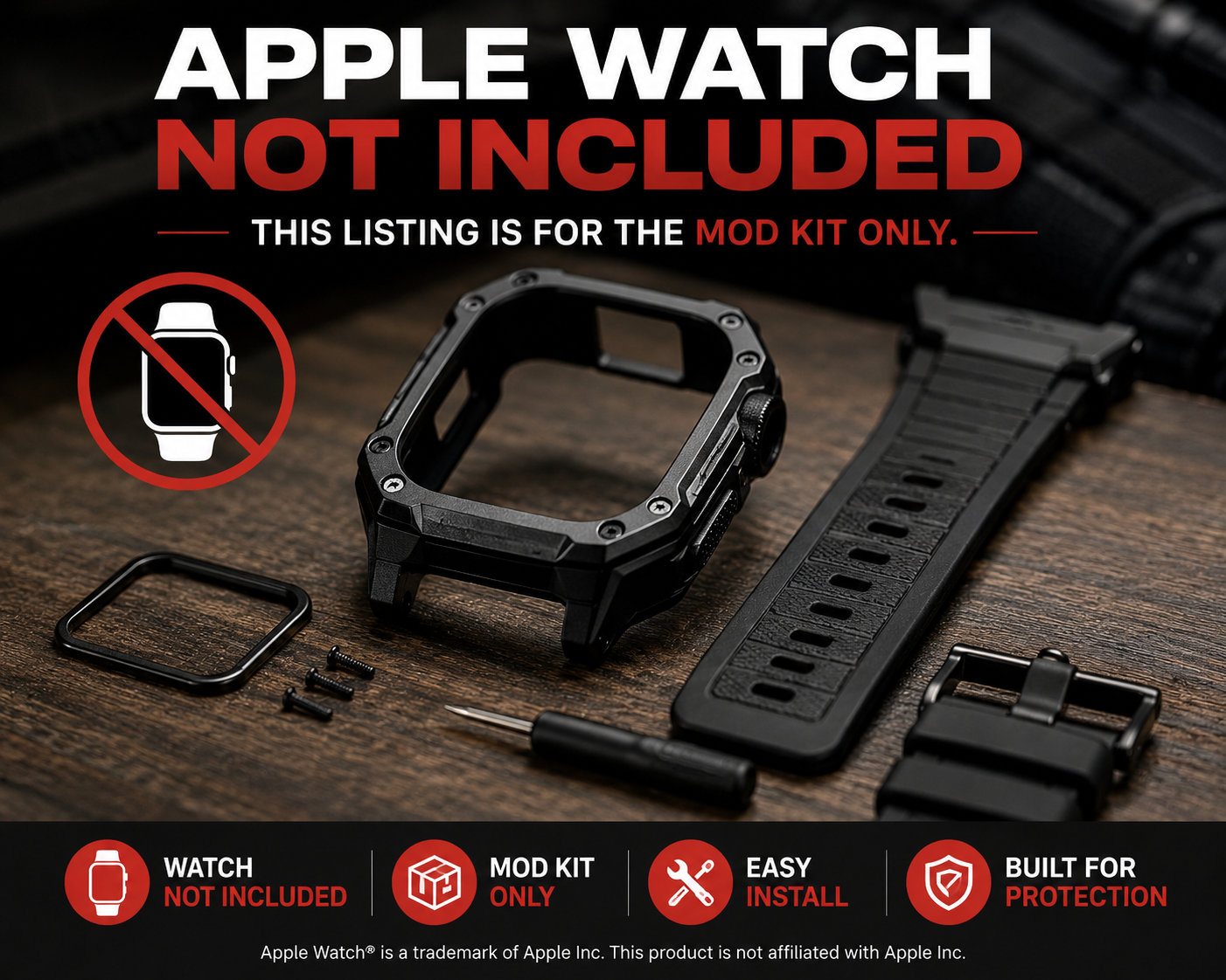 Apple Watch Ultra Stealth Pro Armor Modification Kit Black Band + Screen Protector