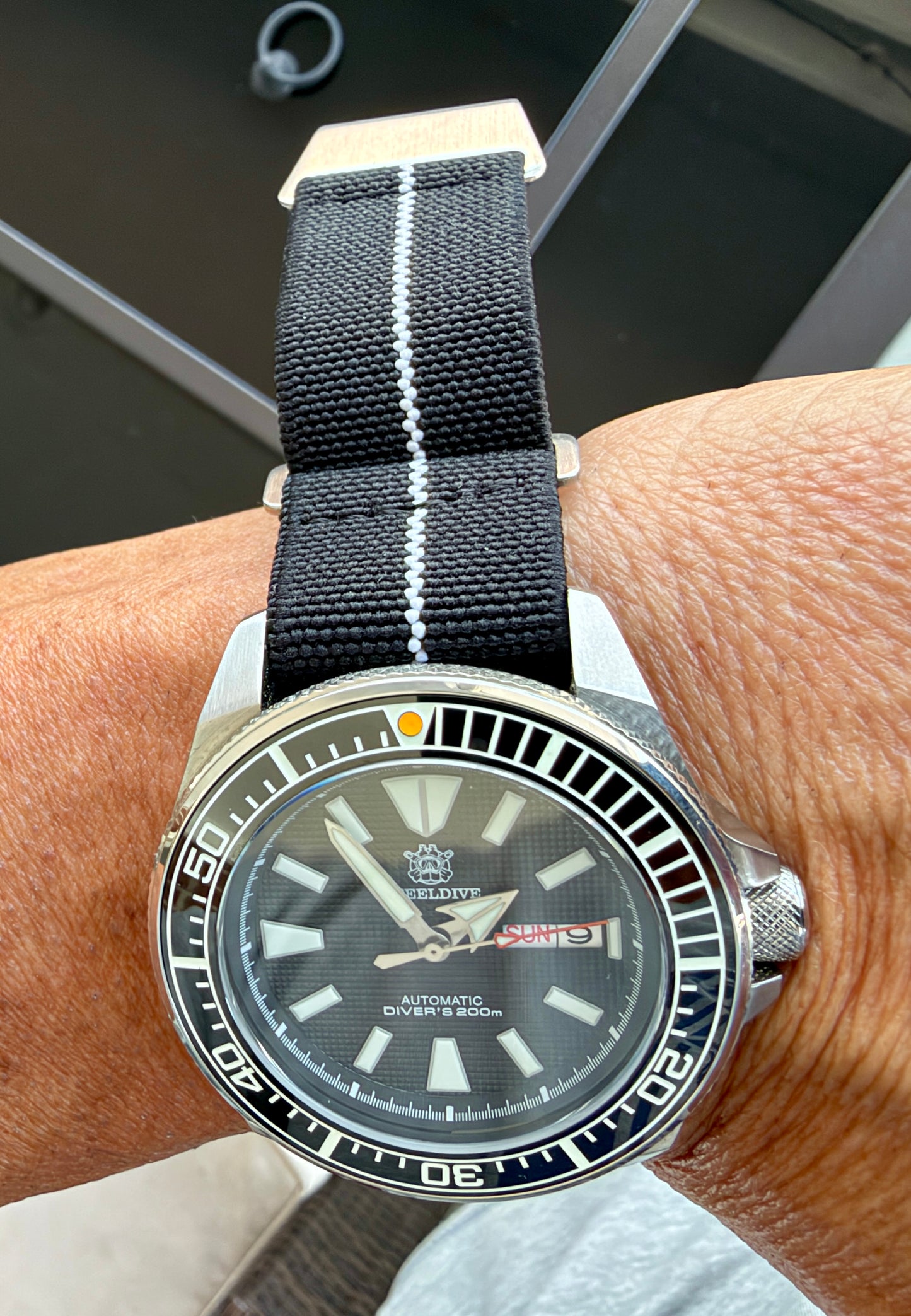 Marine Flex Elastic Watch Strap | Black with White Stripe | Premium 22mm NATO Style