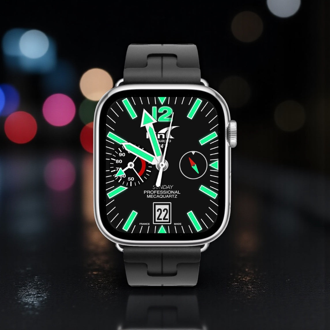 Apple Watch Diver Face – Fin Aquapro MecaDiver All Black | Night Mode Clockology Watch Face