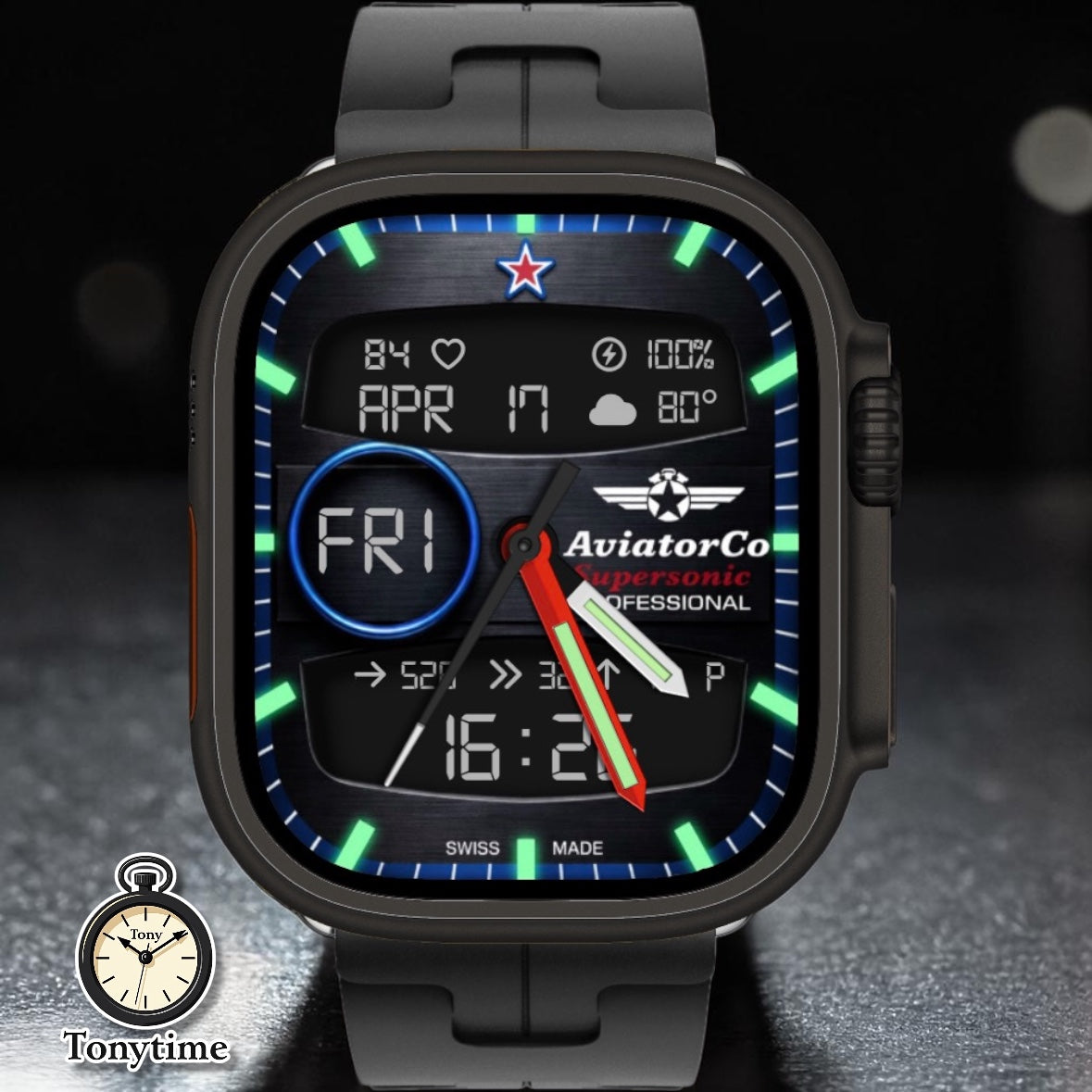 AviatorCo Supersonic Chrono Ultra – Premium Apple Watch Clockology Face Optimized for The Ultra