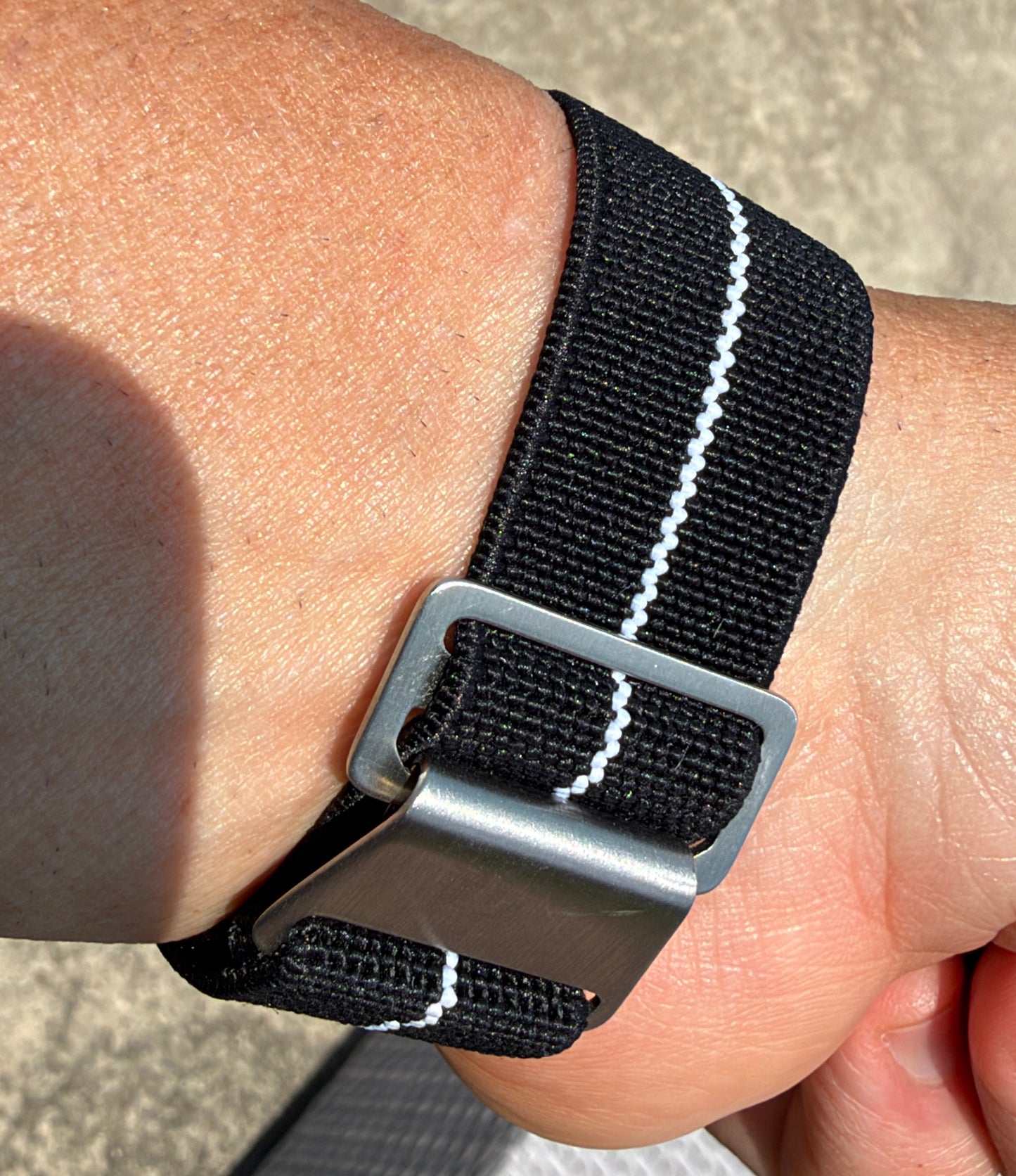 Marine Flex Elastic Watch Strap | Black with White Stripe | Premium 22mm NATO Style