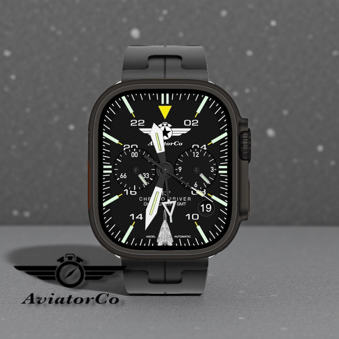 AviatorCo Chrono Driver Pro – Custom Apple Watch Face for Clockology tint-able markers