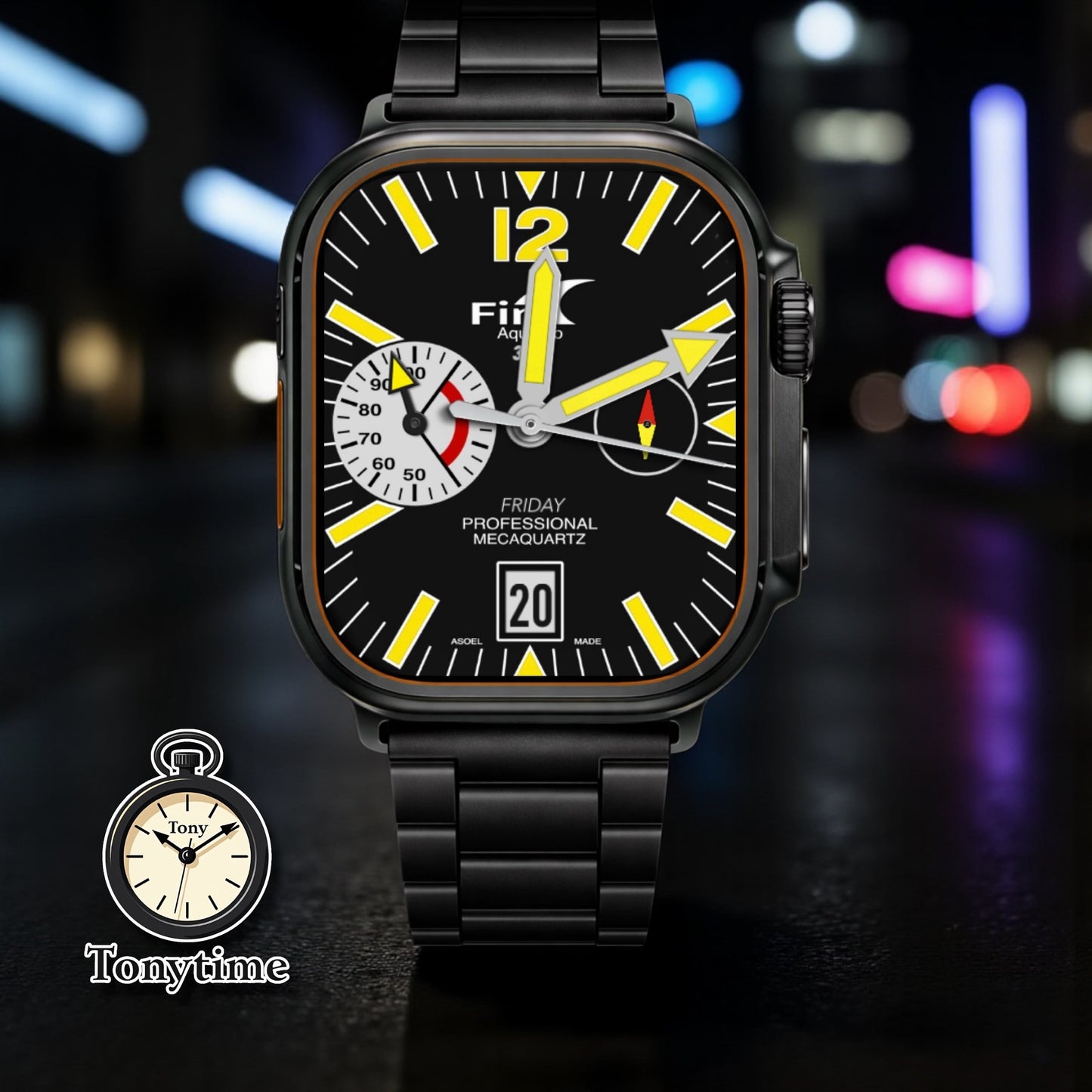 Apple Watch Diver Face – Fin Aquapro MecaDiver | Night Mode Clockology Watch Face