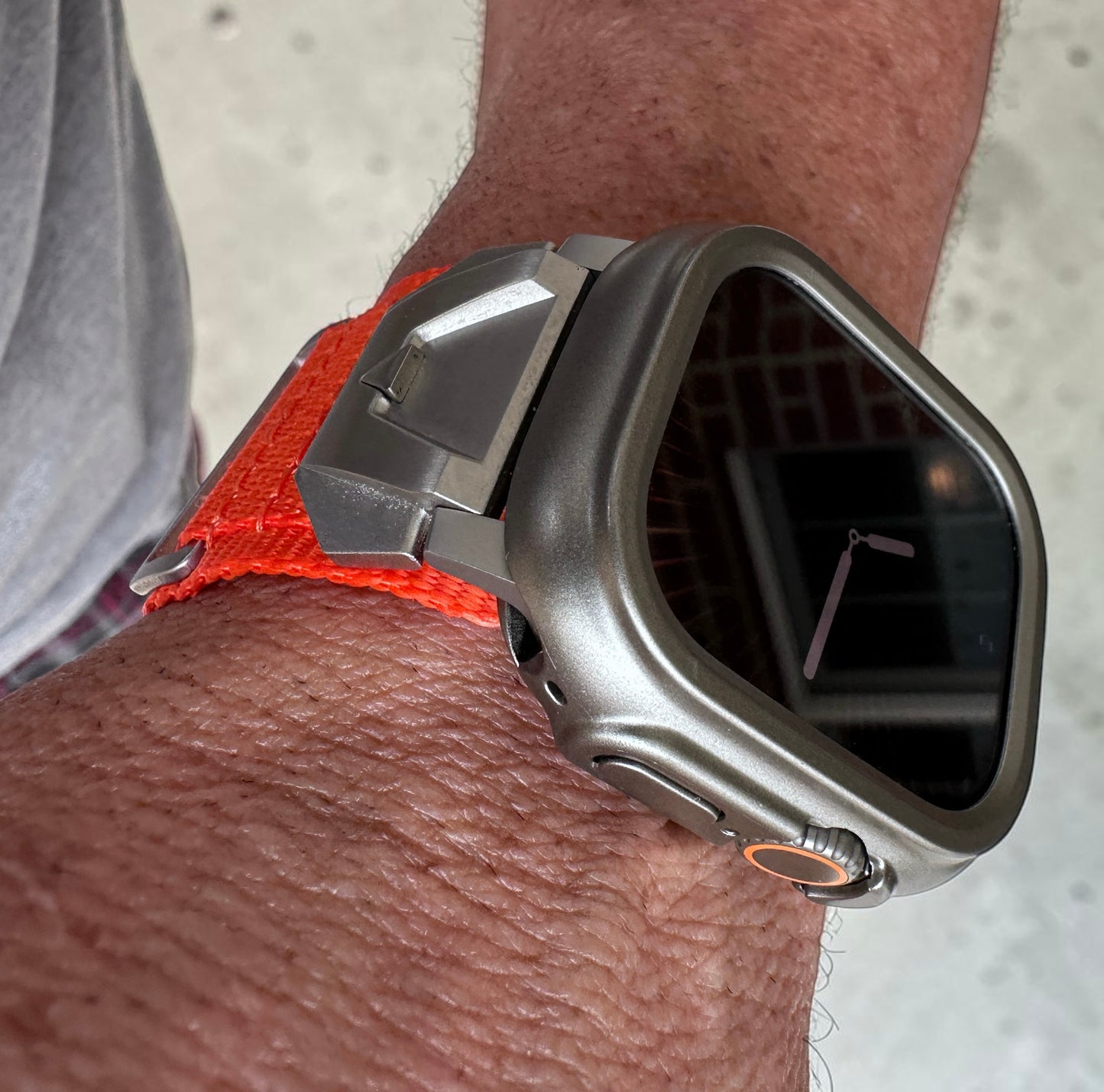 Summit Ridge Modification Kit For Apple Watch Ultra 49mm-Titanium Style Case +Rugged Orange Band