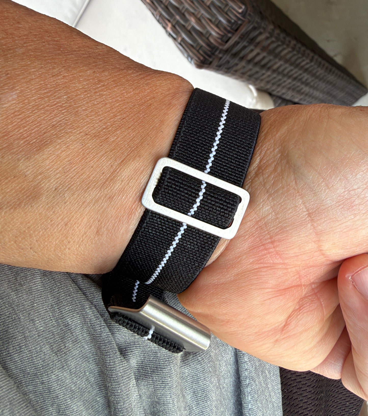 Marine Flex Elastic Watch Strap | Black with White Stripe | Premium 22mm NATO Style