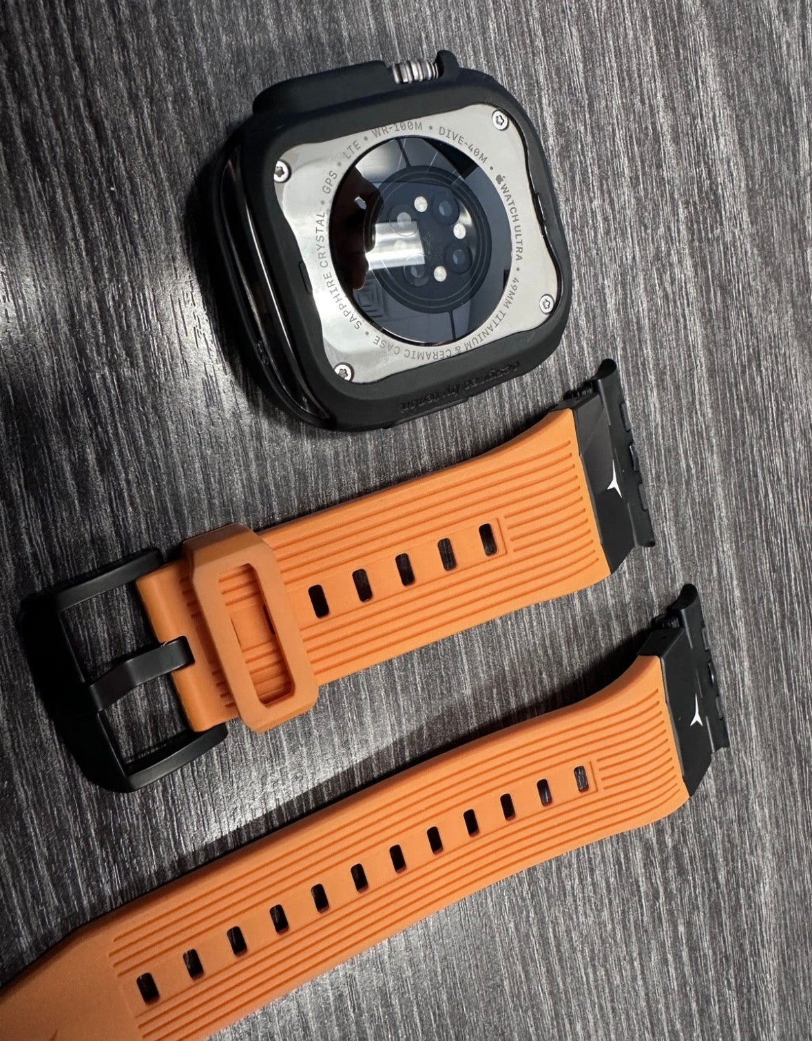 Stealth Inferno Modification Kit (49mm)- Apple Watch Ultra Orange/Black Rugged Sport Band + Black TPU Case