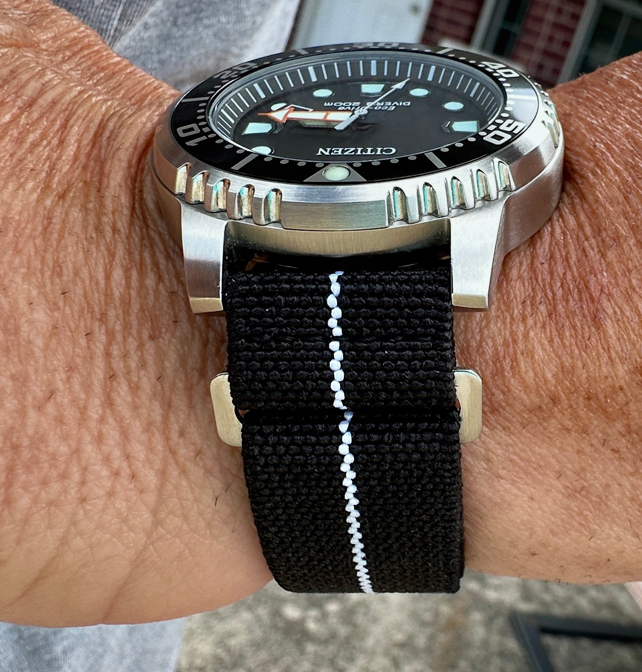 Marine Flex Elastic Watch Strap | Black w/ White Stripe | Premium 20mm NATO Style