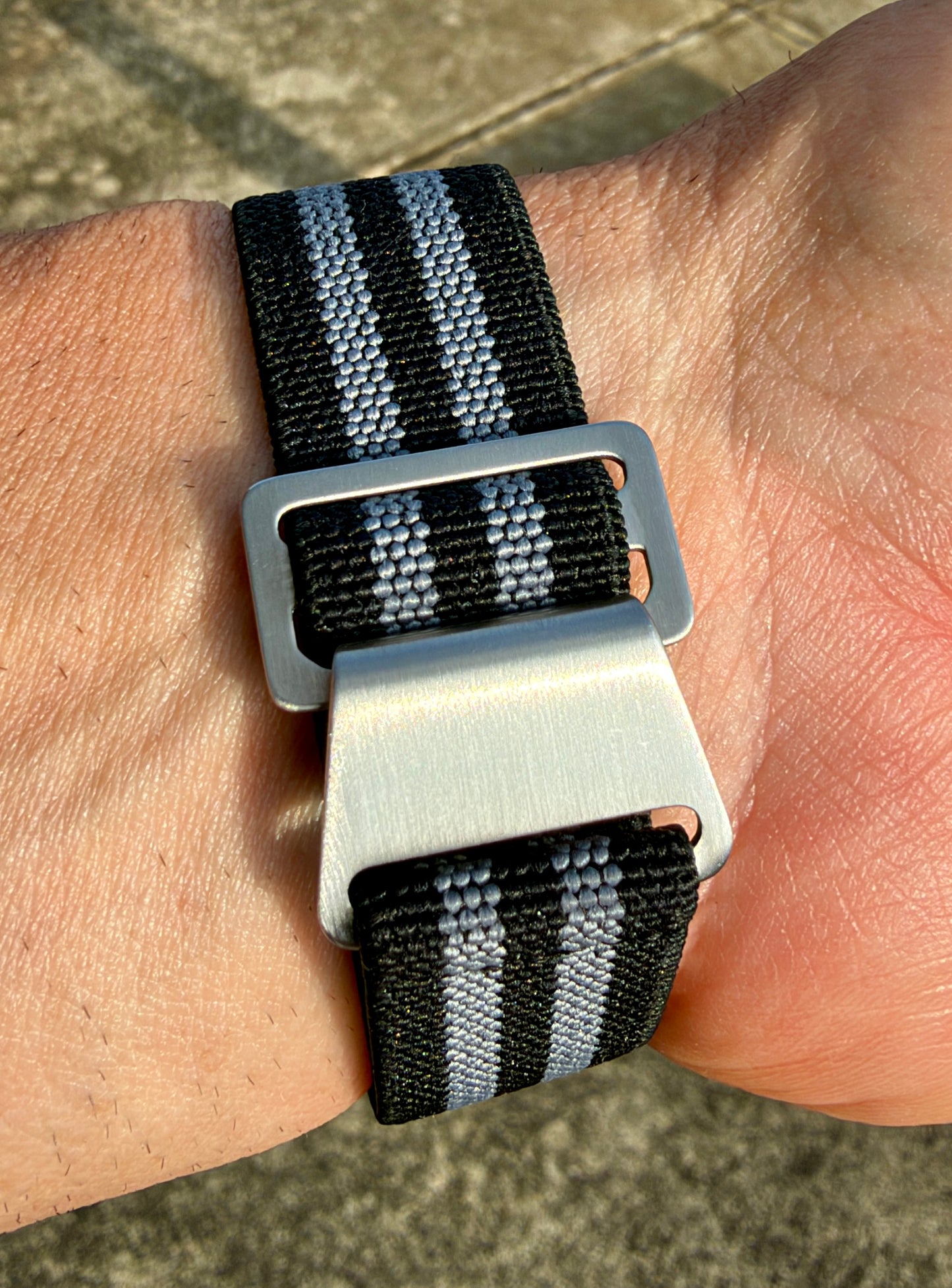Marine Flex Elastic Watch Strap | Black w/ Gray Stripes | Premium 20mm NATO Style